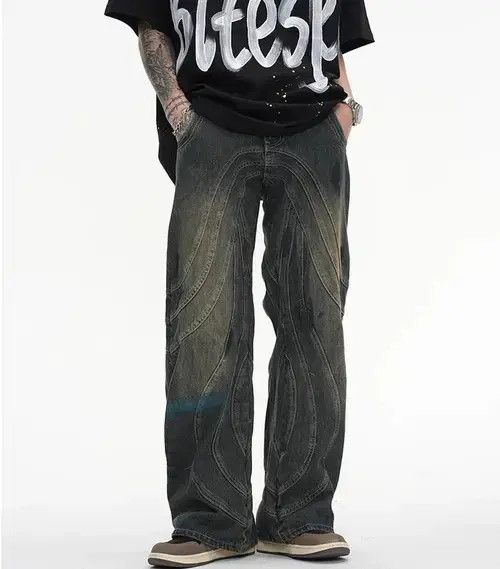 Jean Y2K Painted Circle Striped Baggy Jeans Size US 33 - 1 Thumbnail