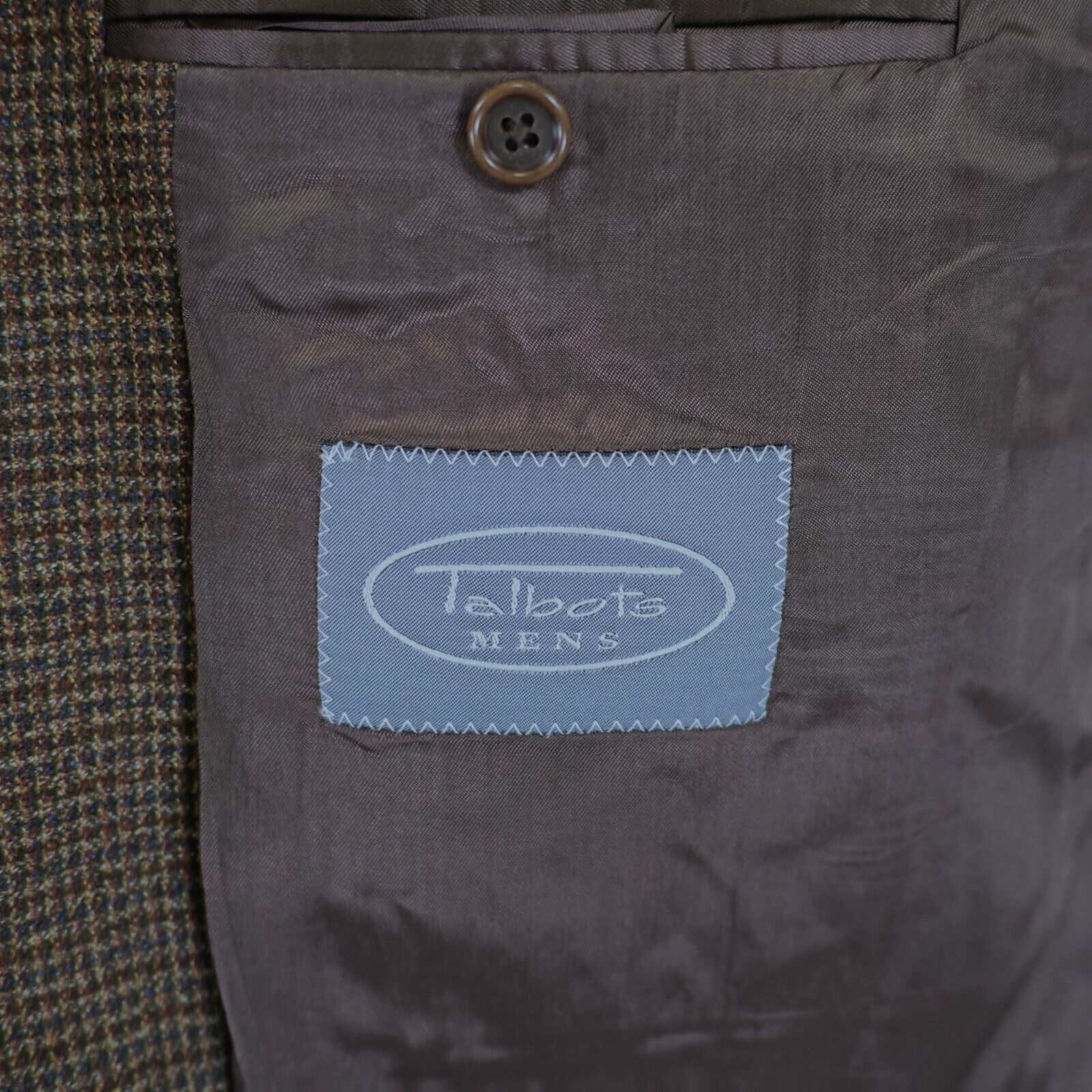 Designer Talbots Men Brown Tan Gray Check Tweed Wool 3 Button Sport C Size 42R - 8 Thumbnail