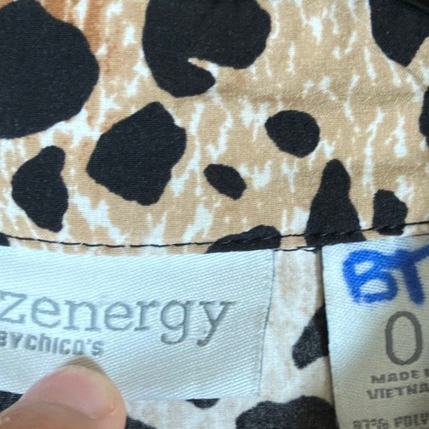 Vintage VINTAGE Zenergy by Chico's Jacket Womens Cheetah Brown Black Full Zip Stretch S Pattern Animal Print Mid-Length Casual Women's Jacket Size S / US 4 / IT 40 - 6 Thumbnail