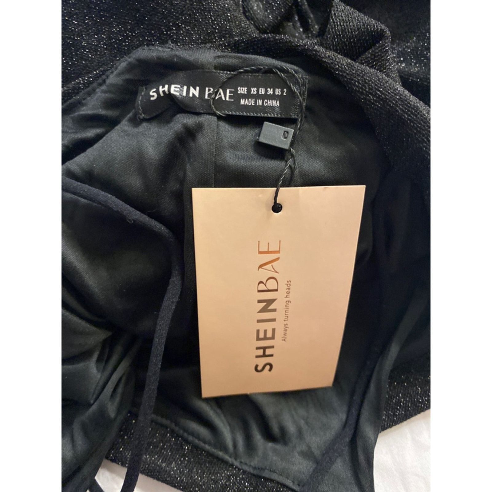 Shein SHEIN BAE Black Sparkle Ruched Bodycon Mini Dress XS Size XS / US 0-2 / IT 36-38 - 4 Thumbnail