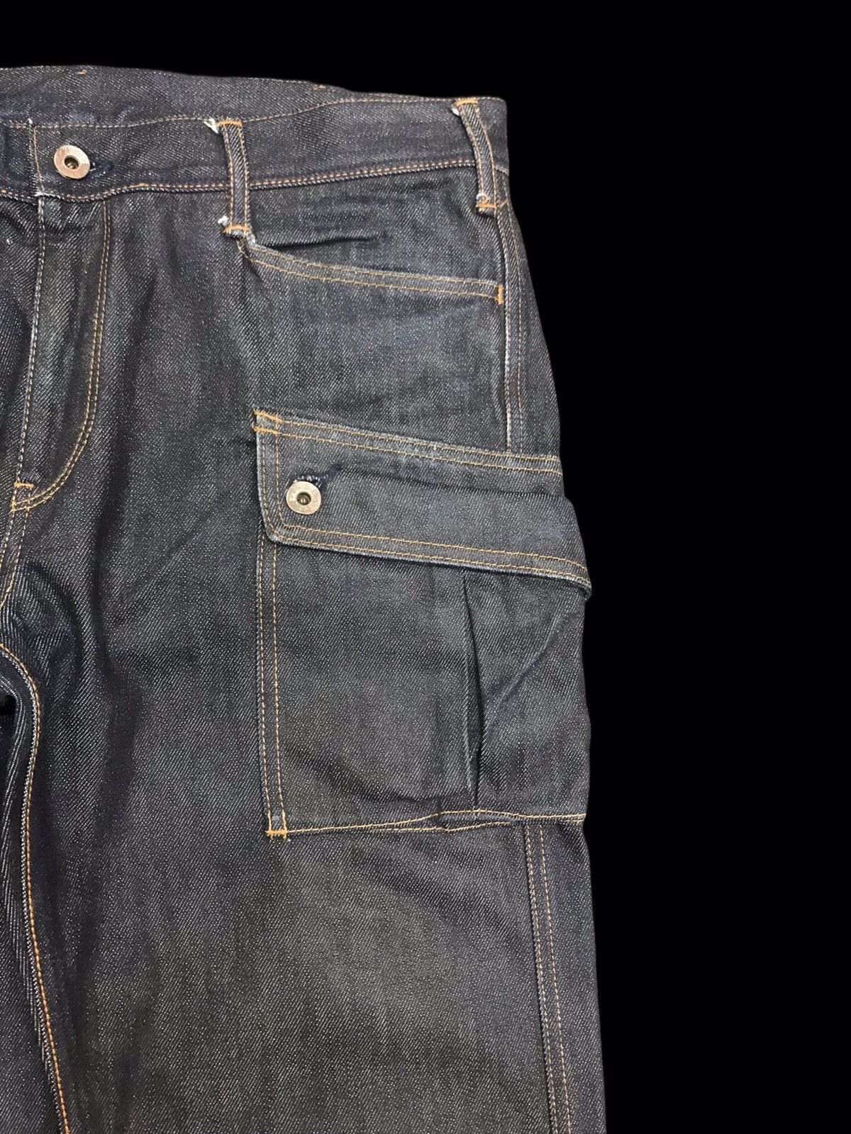 Japanese Brand 💥BIKER DENIM💥Raw SPELLBOUND Japan Sturdy Cargo Denim F208 Size US 35 - 3 Thumbnail