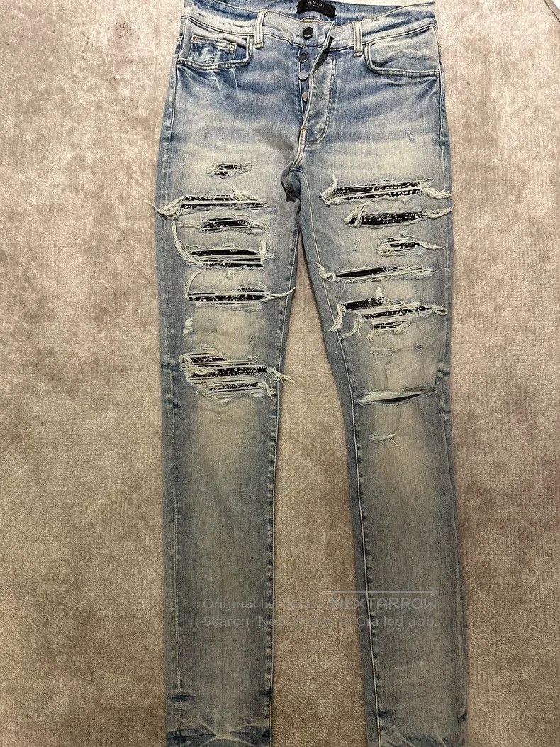 Amiri Amiri Size 31 Cashew flower print blue hole-in-the-elbows s Size US 31 - 1 Thumbnail