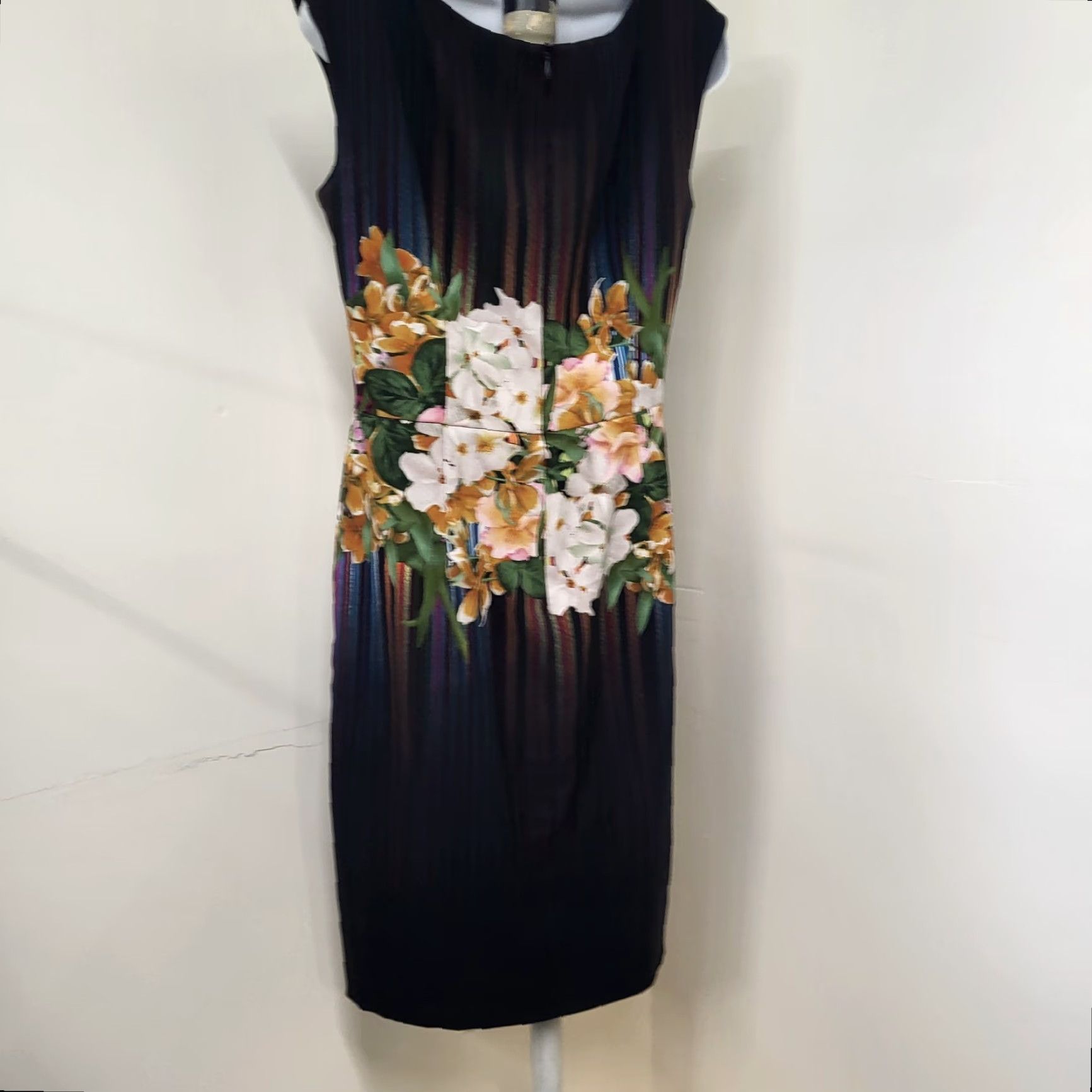 MAGGY LONDON Maggie London Dress Womens 8 Sheath Knee Length Floral Multicolor Black Sleeveless Size M / US 6-8 / IT 42-44 - 3 Thumbnail