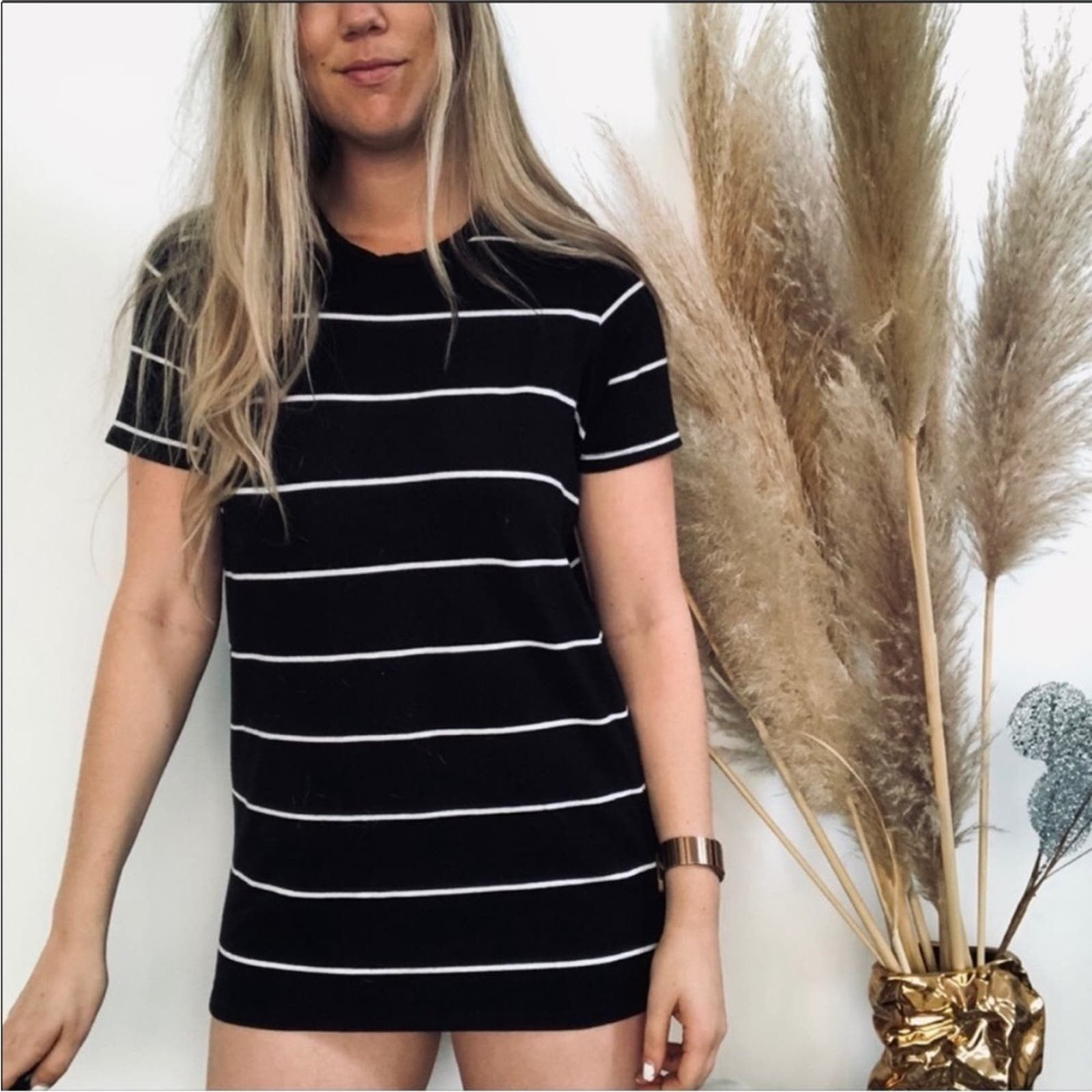 Brandy Melville BRANDY MELVILLE Black White Stripe T Shirt Tunic Mini Dress