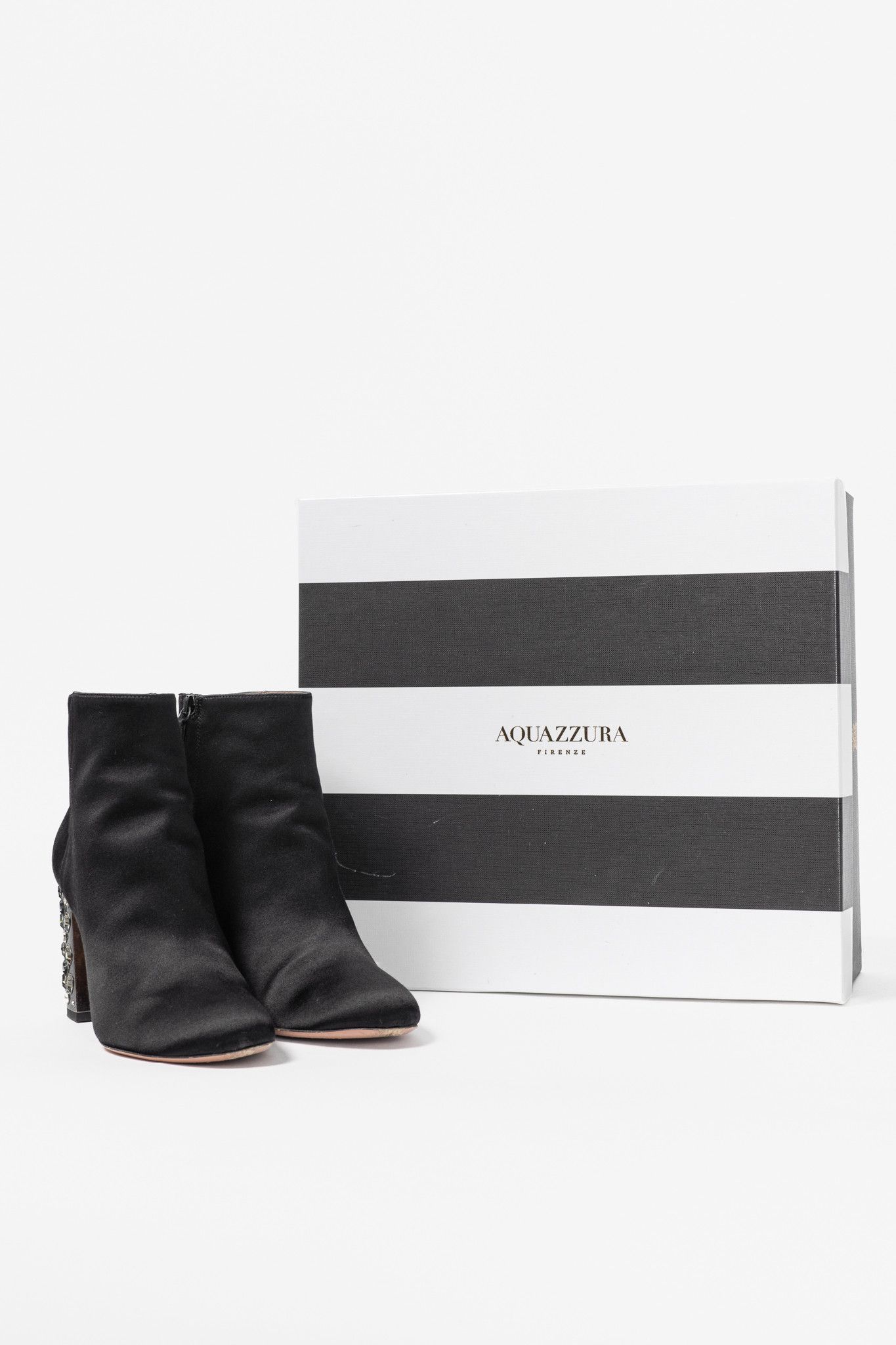 Aquazzura Aquazzura Party 85 Black Satin Embellished-Heel Booties Size US 5.5 / IT 35.5 - 11 Thumbnail