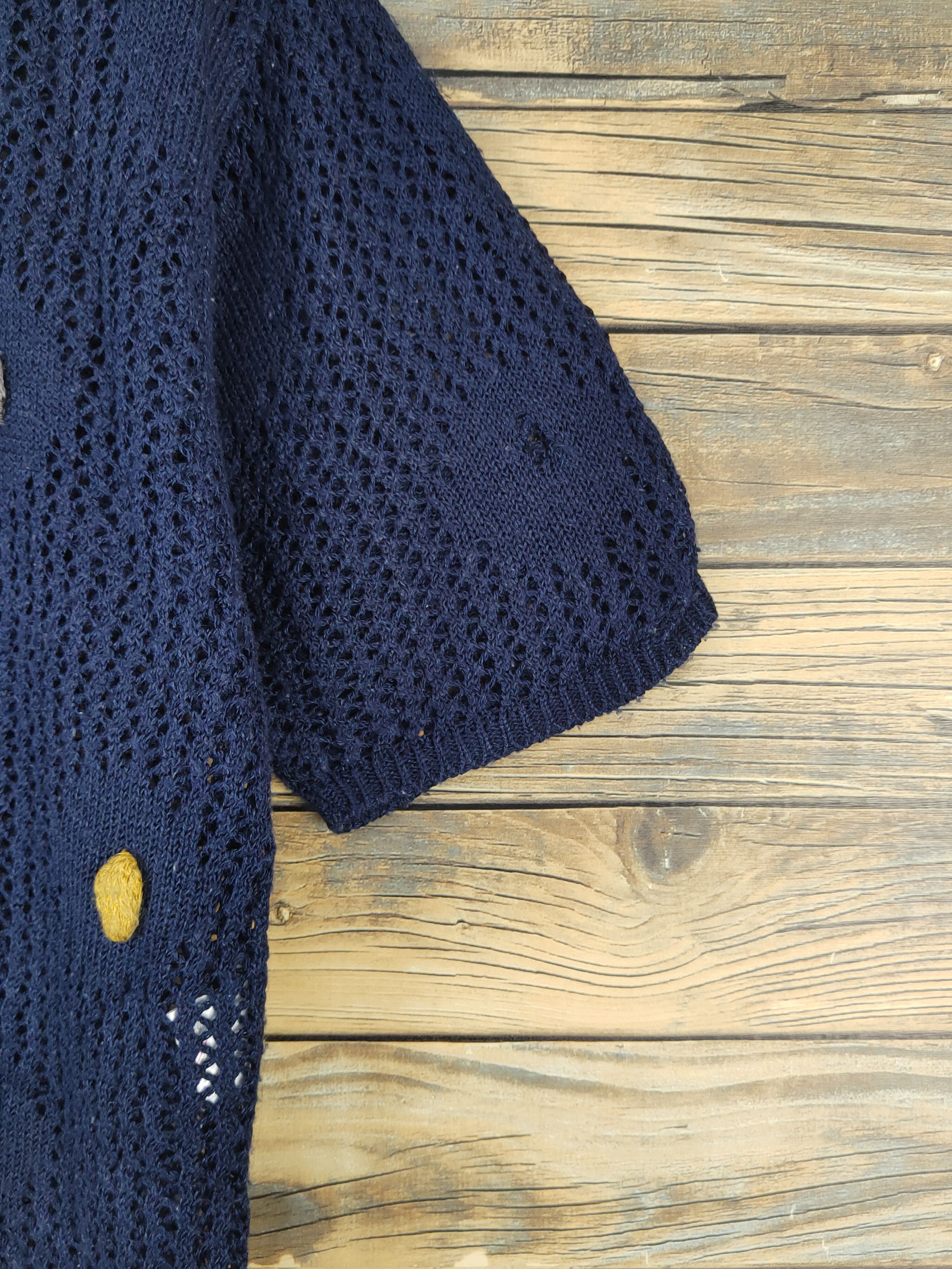 Aiso Navy MeshNet crochet Knitwear Short Sleeve #W1292