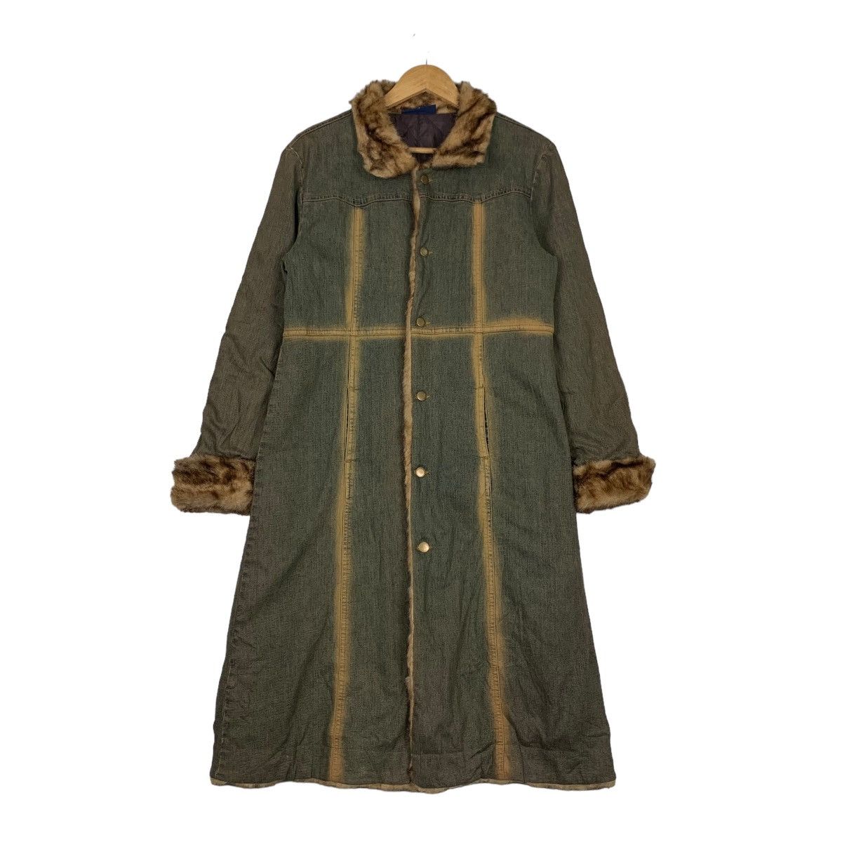 Japanese Brand COMPLETE GIRL Faux Fur Rusty Denim Overcoat Jacket #1054-C48 Size S / US 4 / IT 40 - 1 Thumbnail