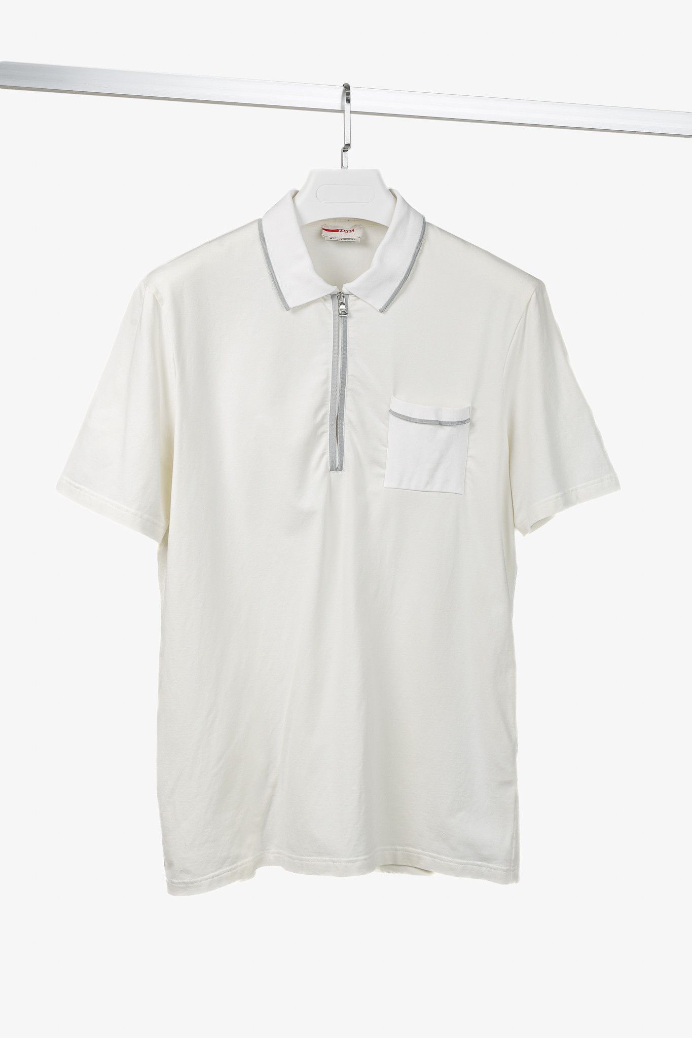 Prada Prada Cream Jersey 1/2-Zip Polo T-Shirt Size US M / EU 48-50 / 2 - 1 Thumbnail