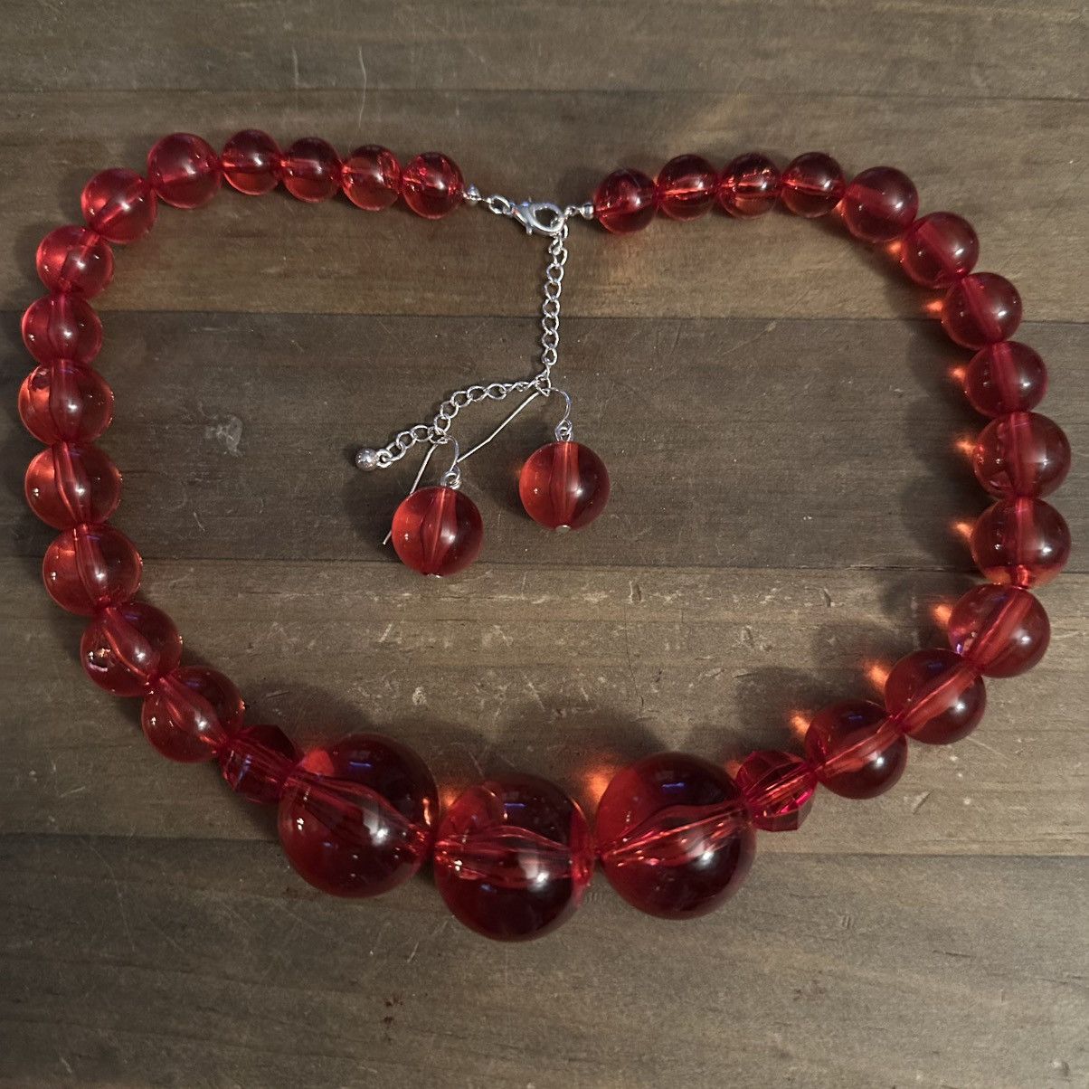 Other Chunky red bead necklace and earrings set Size ONE SIZE - 2 Thumbnail