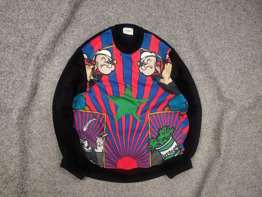 Iceberg Popeye Stripe Art Sweatshirt Pullover Vintage Style