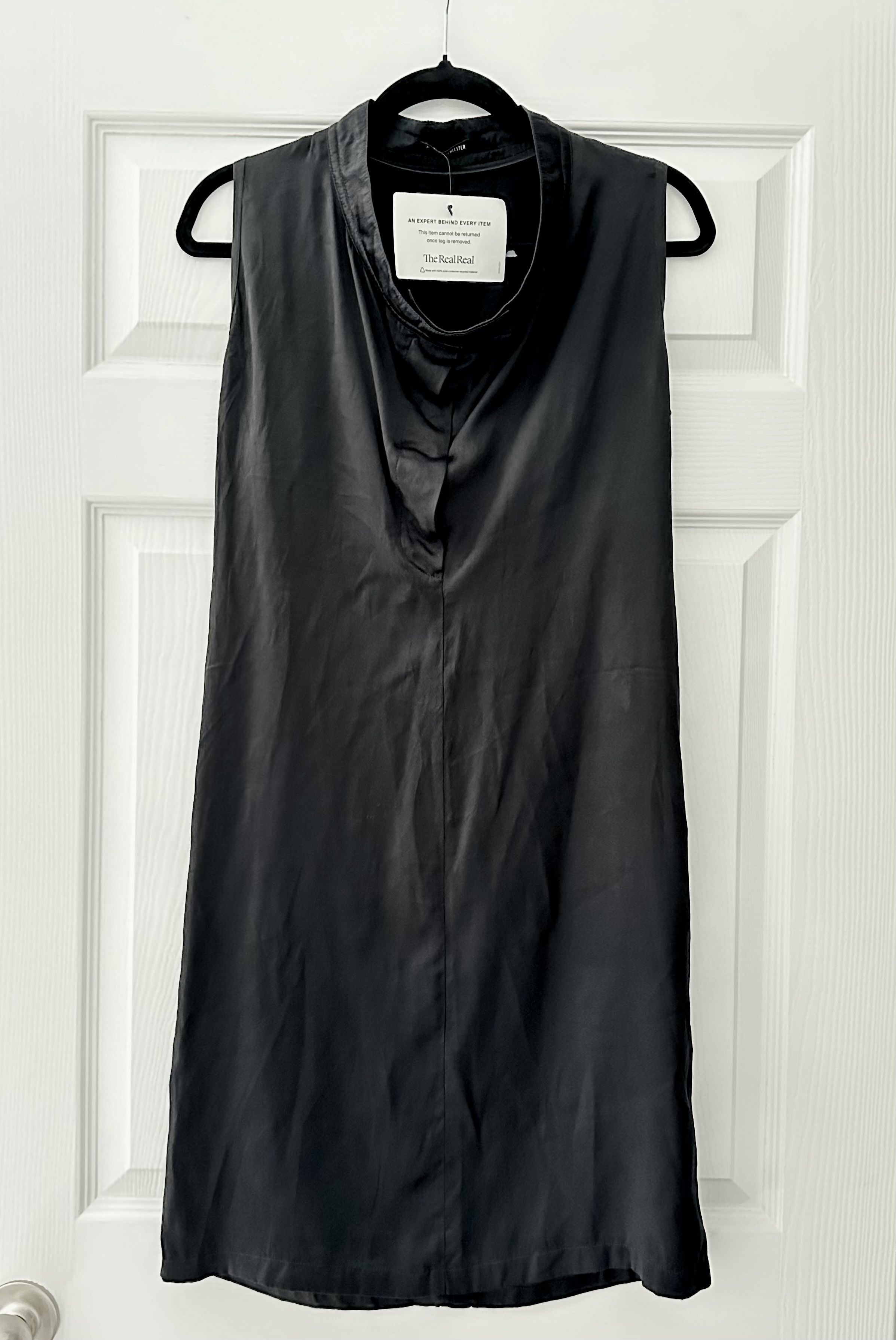 image of Ann Demeulemeester Black Satin Simple Sleeveless Dress, Women's (Size XS)