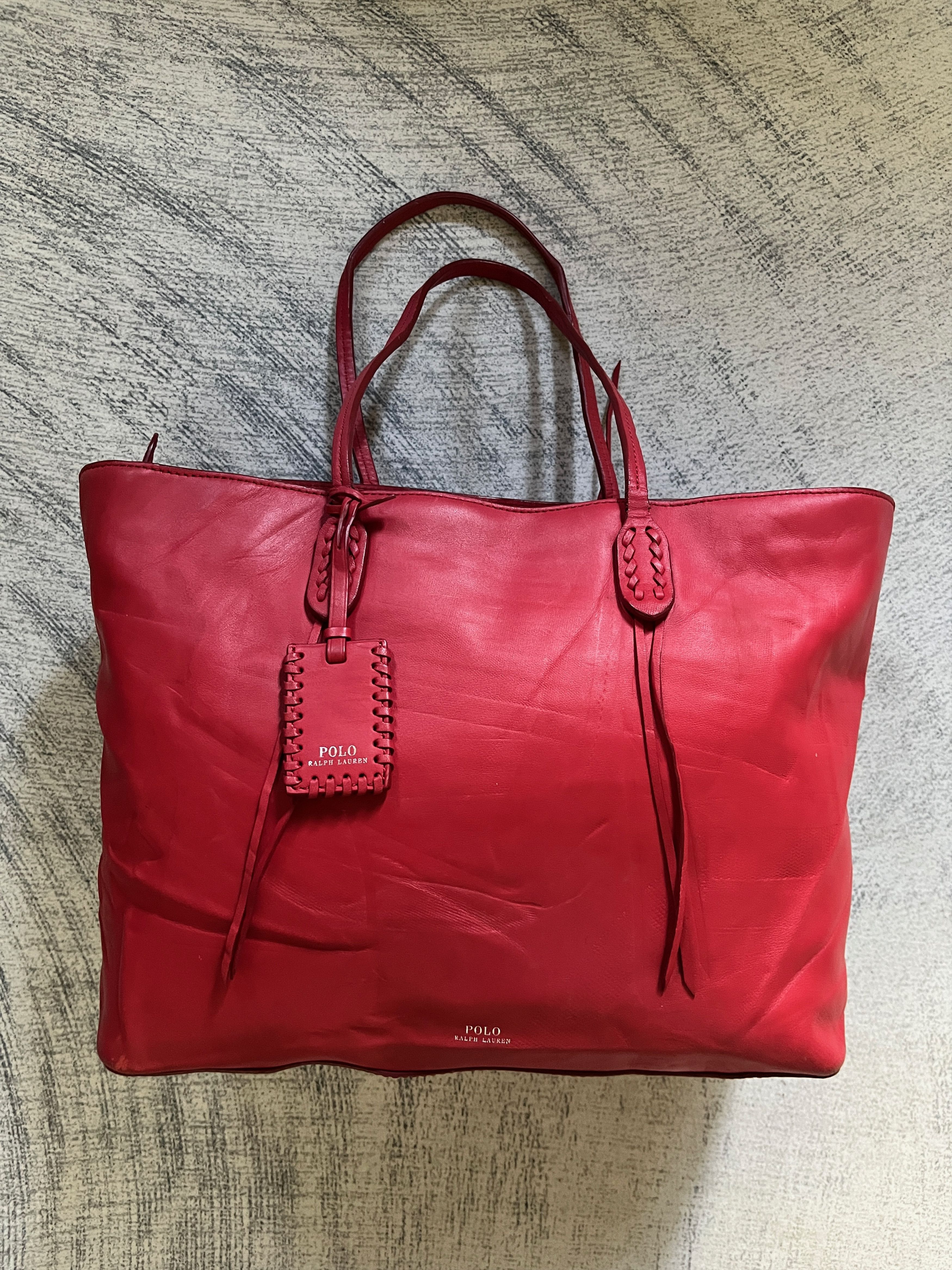 Polo RL Full Leather in Red Tote Shoulder Bag