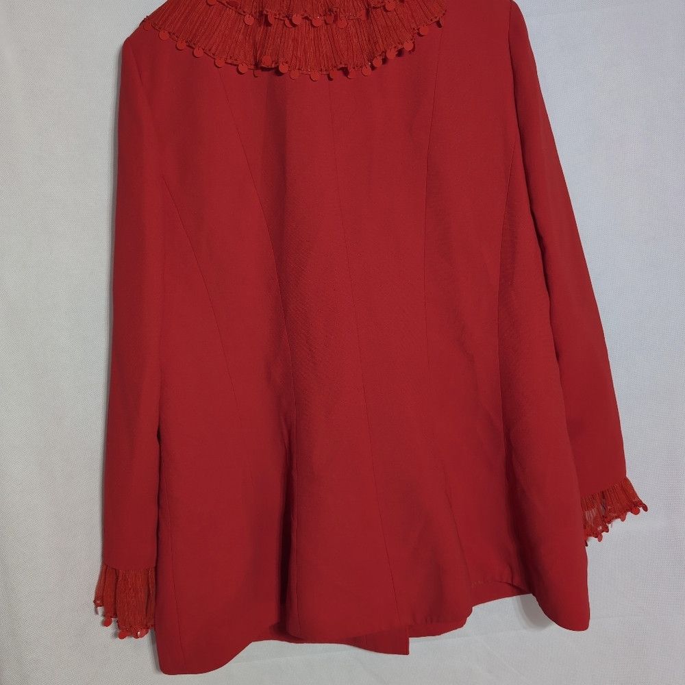 Designer Moshita Coture Red Ruffled Blazer With Rhinestones Sz 16 Size XXL / US 16-18 / IT 52-54 - 4 Thumbnail