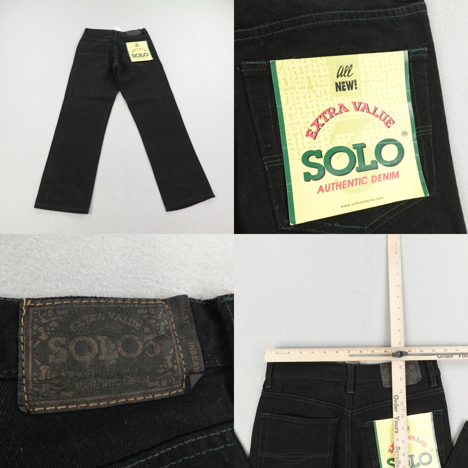 Vintage VINTAGE Solo Mens Jeans 30x30 Black Denim Straight Leg 90s Y2K Deadstock Cotton Size US 30 / EU 46 - 8 Thumbnail