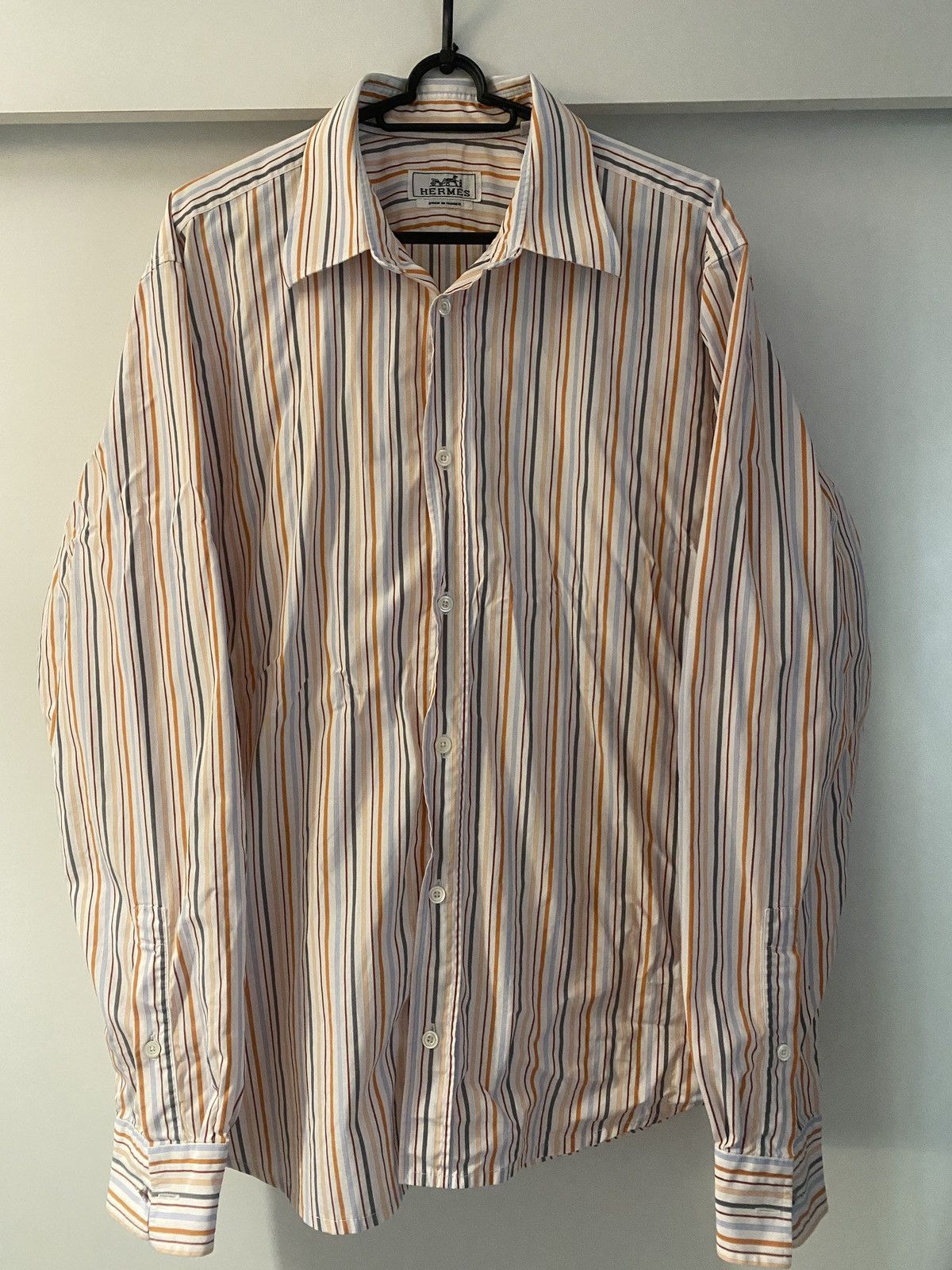 Hermes Hermes luxury multicolor stripped shirt button up Size US XL / EU 56 / 4 - 1 Thumbnail