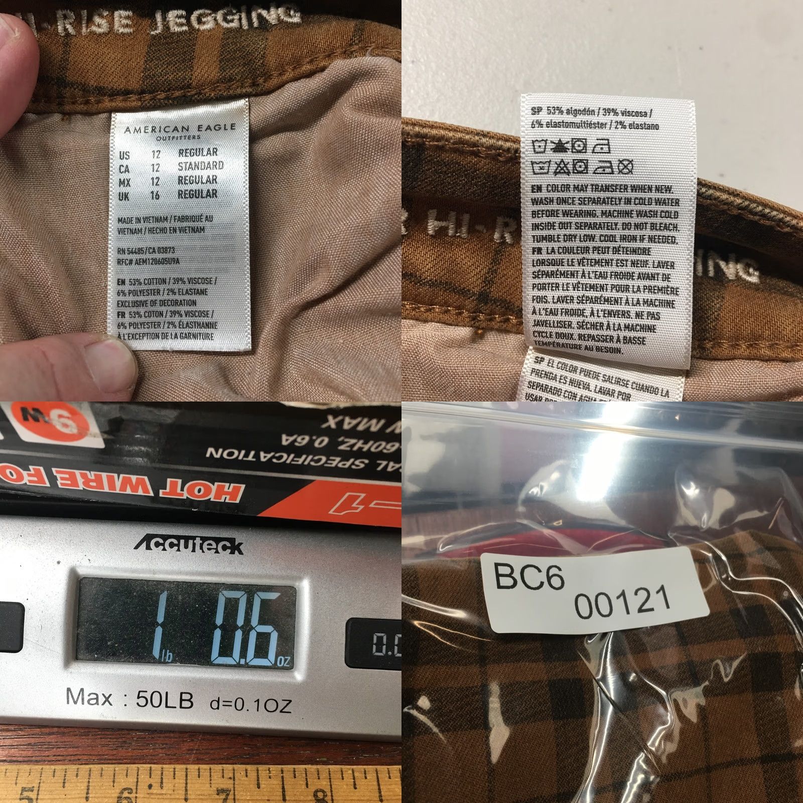 American Eagle Outfitters American Eagle High Rise Jegging Pants Womens 12R (31x27.5) Brown Plaid Size 34" / US 12 / IT 48 - 10 Thumbnail