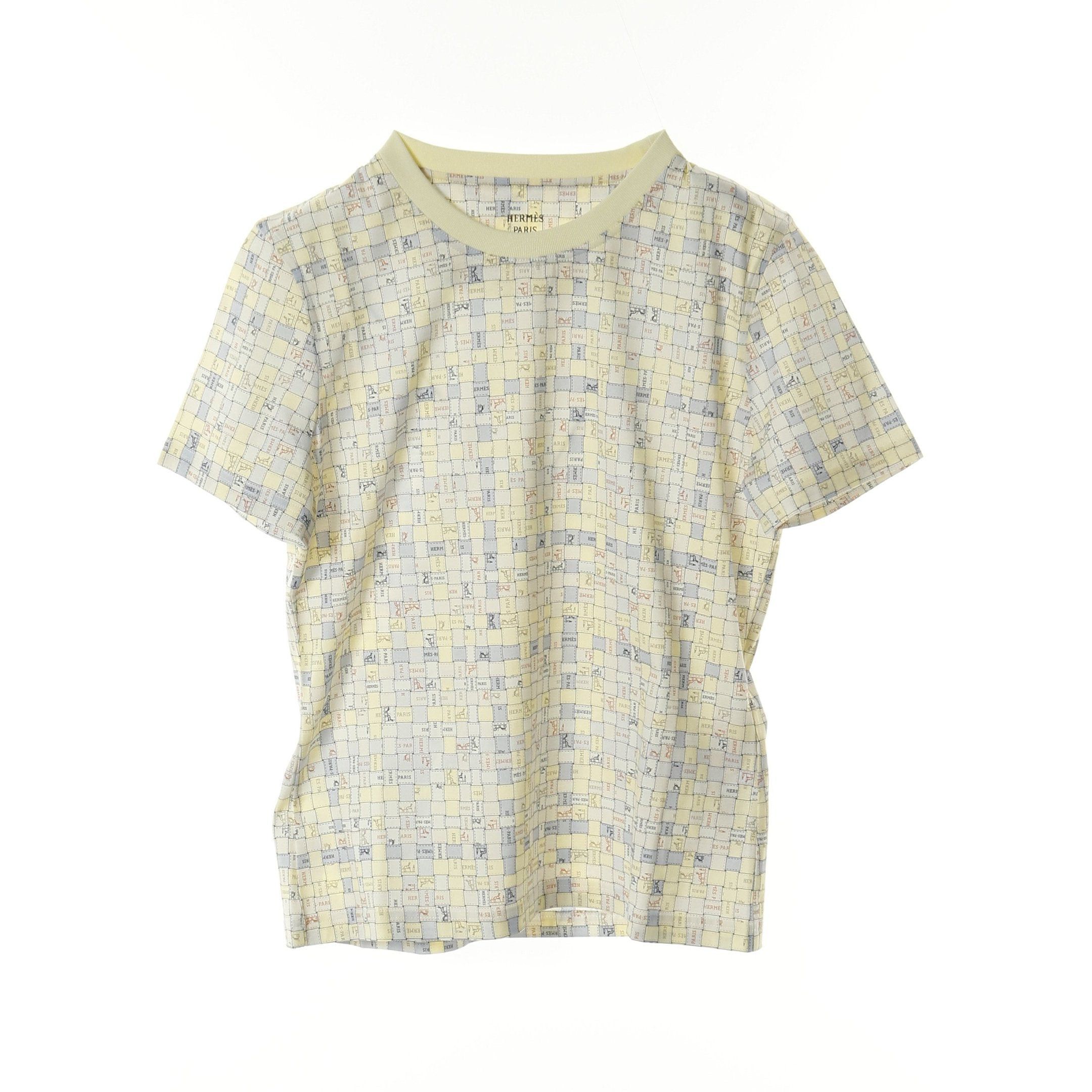 Hermes Hermes Micro T-Shirt Bolduc Check Cotton Light Yellow Blue Gray Ivory Size ONE SIZE - 1 Thumbnail