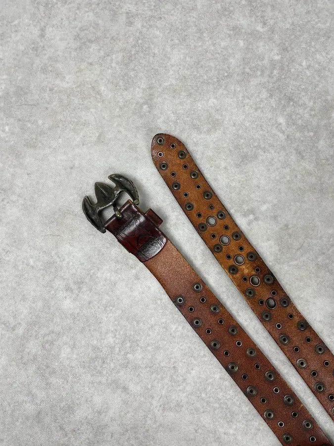 Roberto Cavalli 2000s Cavalli Dragon Claw Buckle Brown Studded Leather Belt Size ONE SIZE - 5 Thumbnail