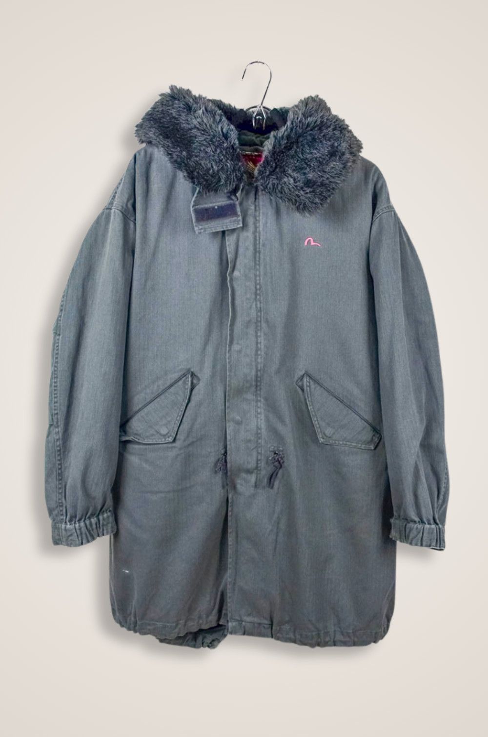 Evisu EVISU Donna Grey Herringbone Parka Faux Fur Hood - Size L Size L / US 10 / IT 46 - 1 Thumbnail