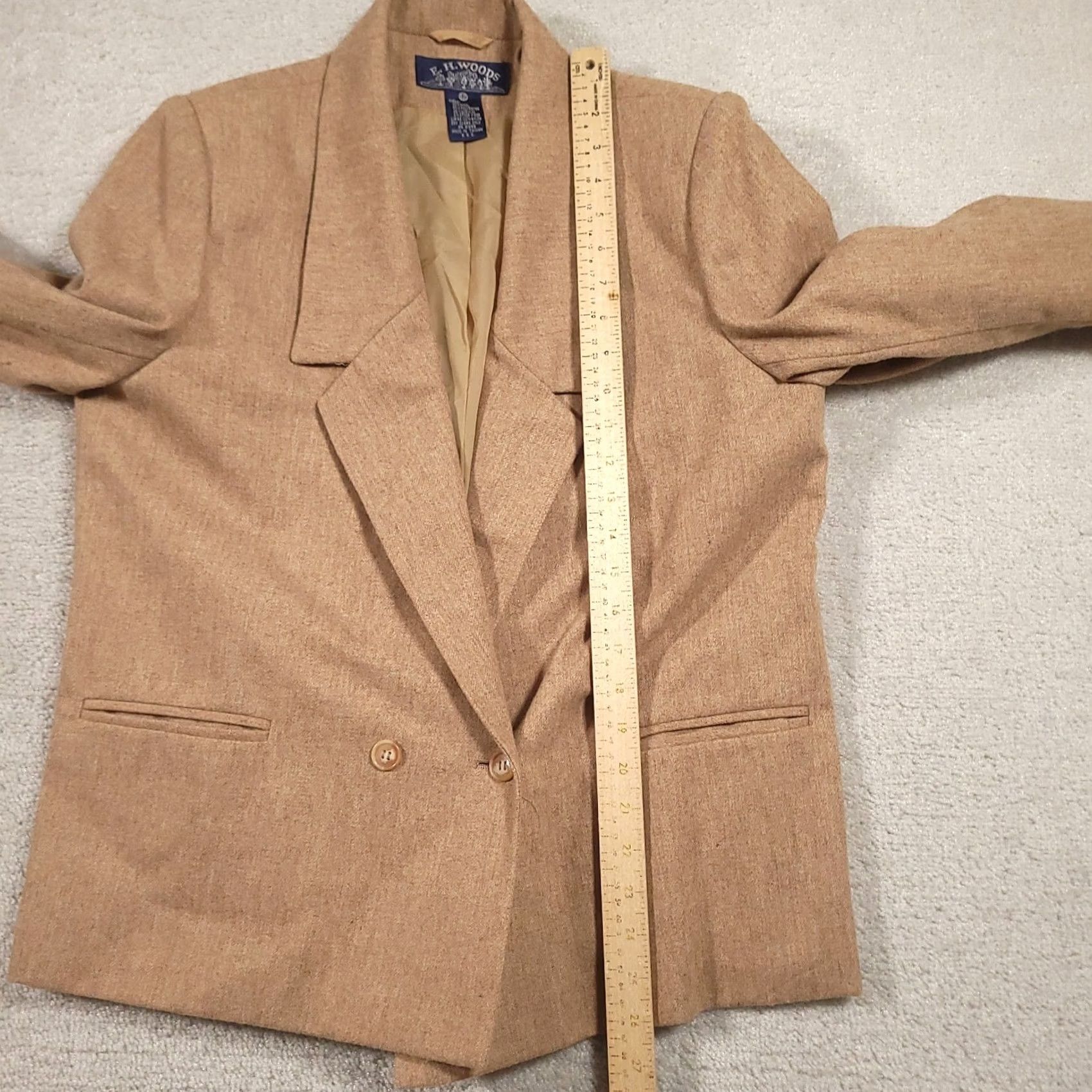 Doublet VINTAGE E.H. Woods Blazer Women 12 Beige Double Breasted Wool Retro Suit Jacket Womens 90s Classic Designer Size XL / US 12-14 / IT 48-50 - 5 Thumbnail