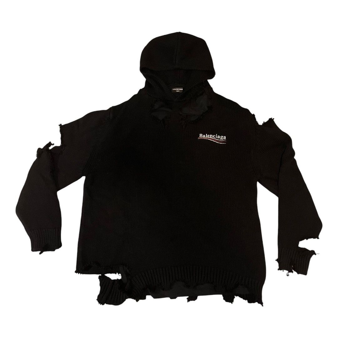 Balenciaga Balenciaga Political Campaign Destroyed Knit Hoodie Size US L / EU 52-54 / 3 - 1 Thumbnail