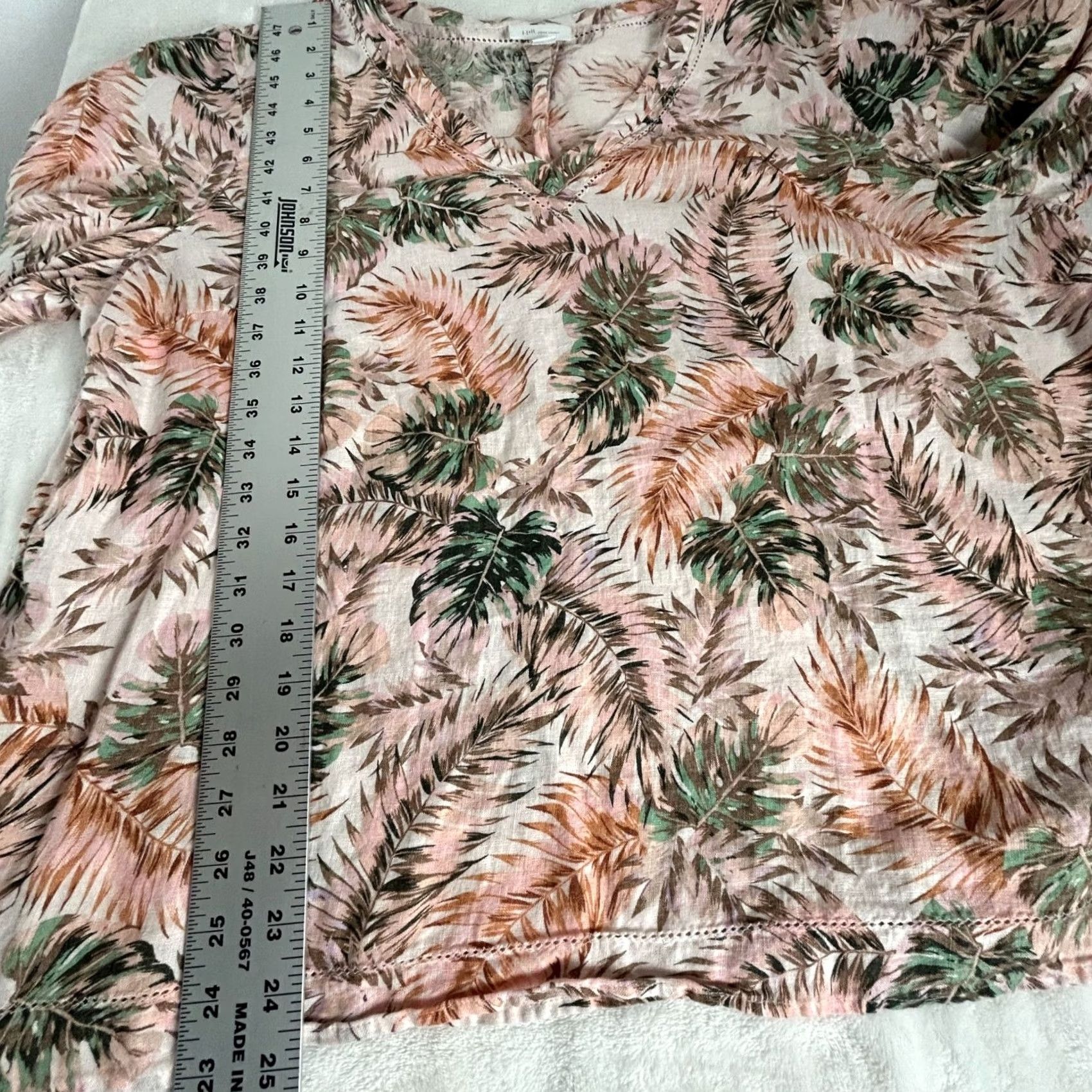 J. Jill J.Jill Love Linen Blouse Top 1X Pink V-Neck 3/4 Sleeve Tropical Print Lightweight Womens Shirt Size XL / US 12-14 / IT 48-50 - 8 Thumbnail
