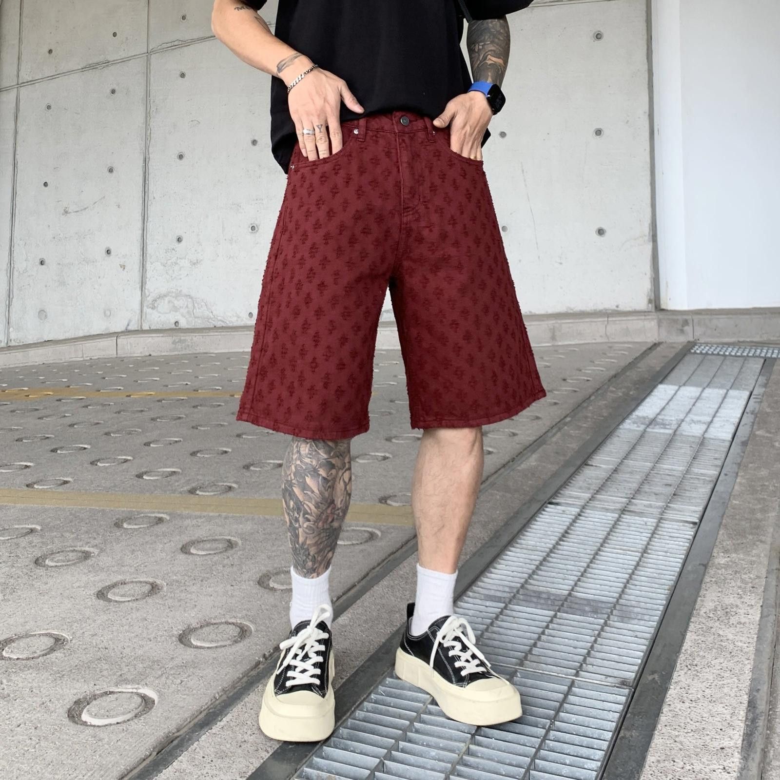 Japanese Brand Black Printed Casual Denim Shorts, Relaxed Fit Shorts Size US 32 / EU 48 - 4 Thumbnail