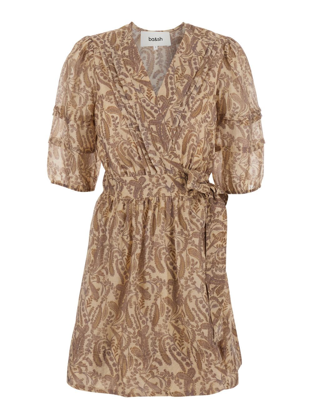 ba&sh 'Teodora' Beige Dress with V-neck and Knot at Waist in Fabric Woman Size XS / US 0-2 / IT 36-38 - 1 Thumbnail
