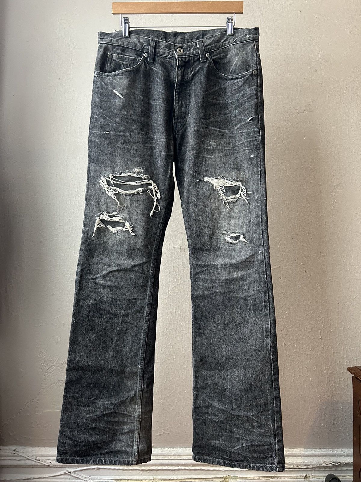 image of Isamu Katayama Backlash Aw02 Backlash Leather Repair Denim in Black, Men's (Size 33)