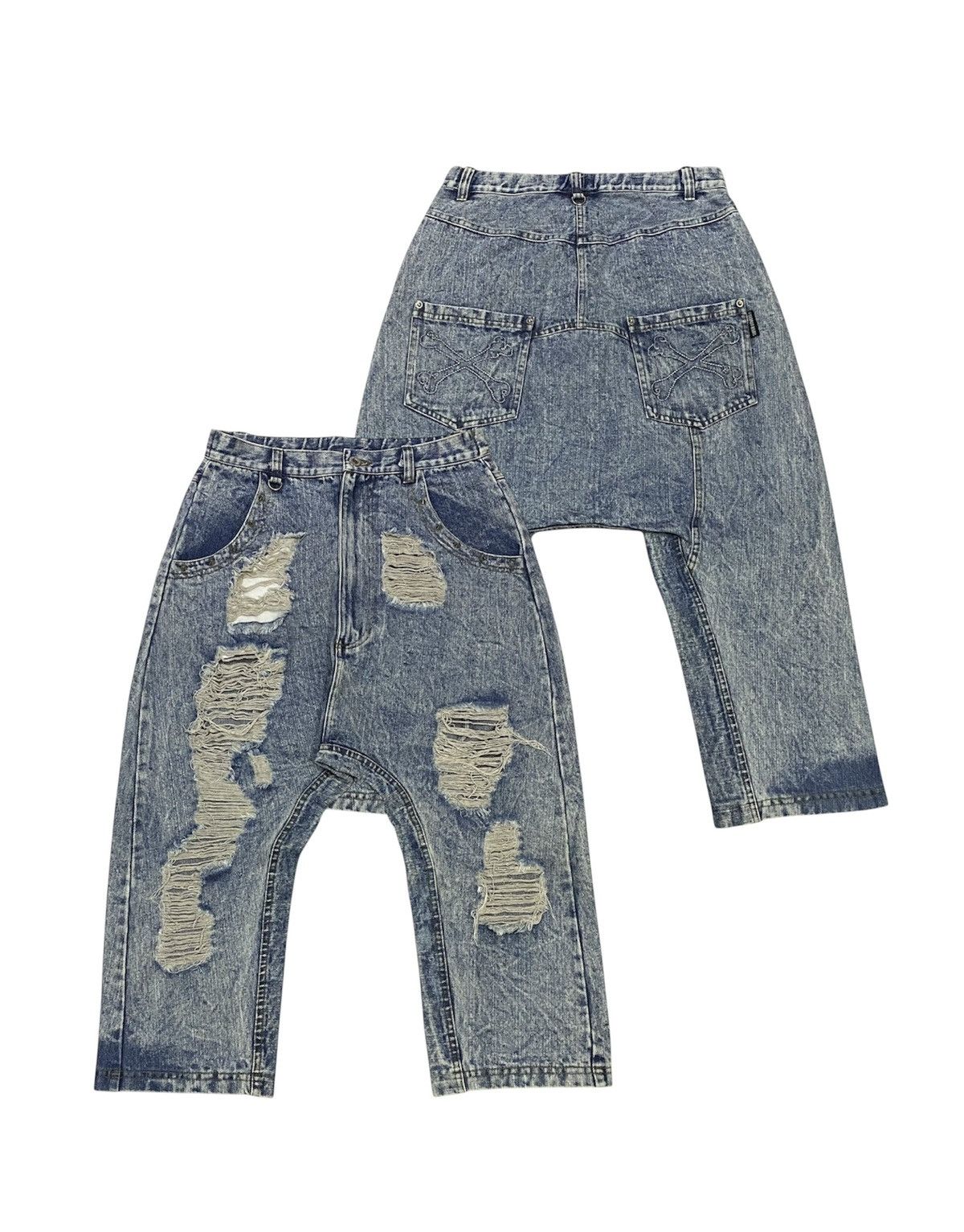 Japanese Brand Super Lovers Ripped Distressed Drop Crotch Baggy Jeans Size 28" / US 6 / IT 42 - 1 Thumbnail