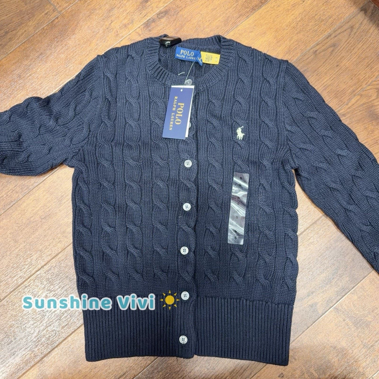 NWT Polo Ralph Lauren Cable Knit Cardigan Sweater S BLUE