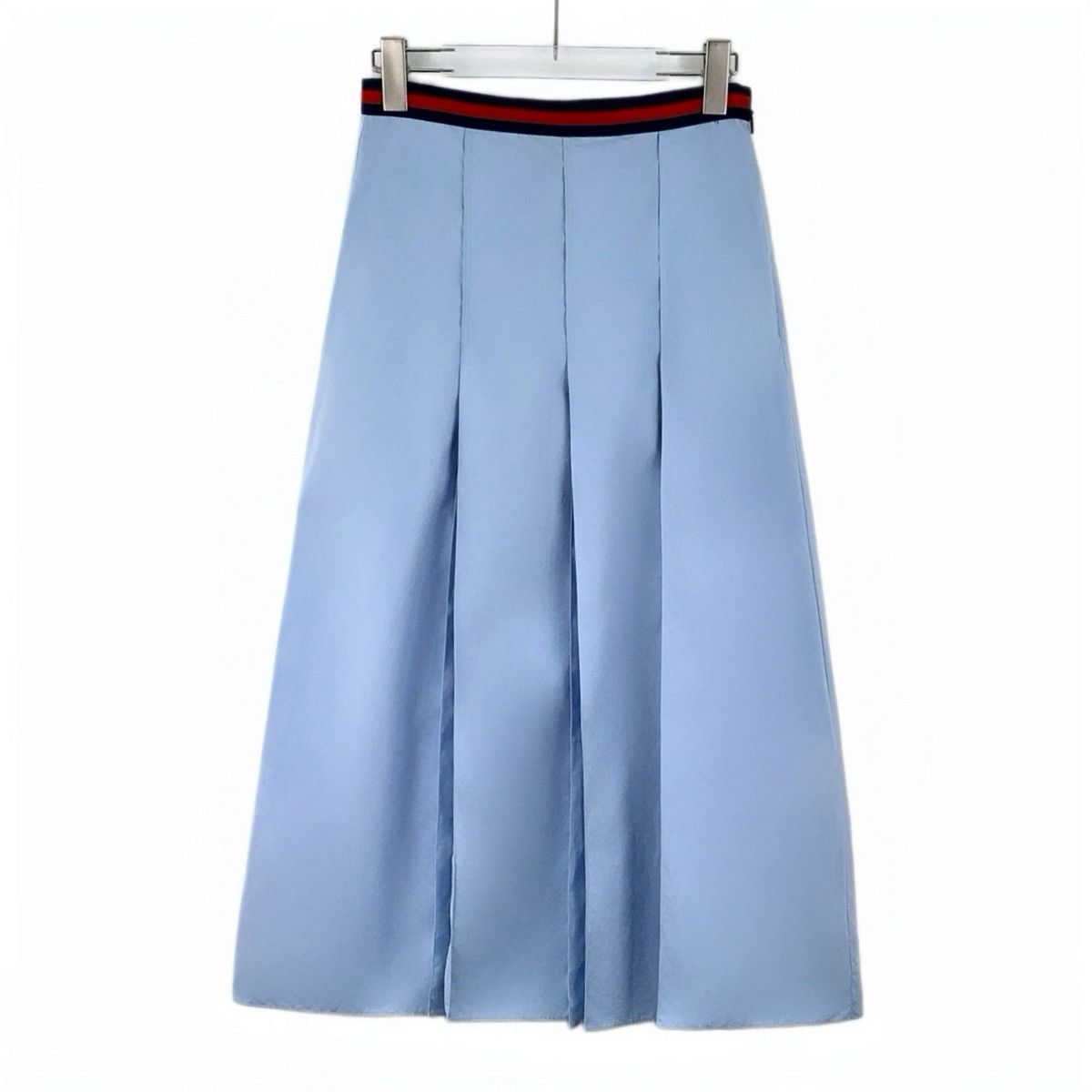 Gucci Gucci Sky Blue Stripe Web Cotton Pleated Long Skirt K26WX Size 27" / US 4 / IT 40 - 1 Thumbnail