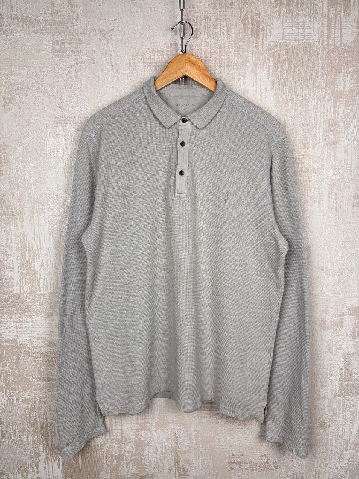 Allsaints AllSaints Clash Long Sleeve Polo Waffle Textured Size L Size US L / EU 52-54 / 3 - 3 Thumbnail
