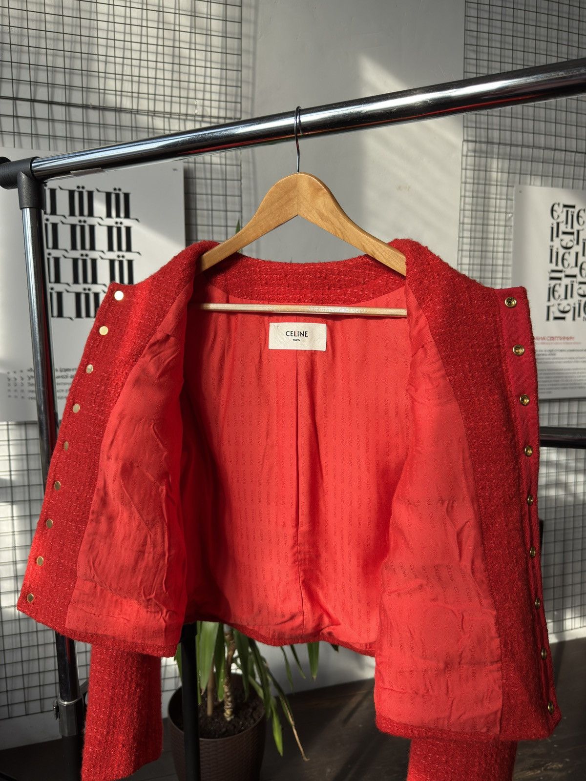 Celine Celine Chasseur Tweed Evening Wool Jacket Red Gold Buttoned Size M / US 6-8 / IT 42-44 - 17 Thumbnail