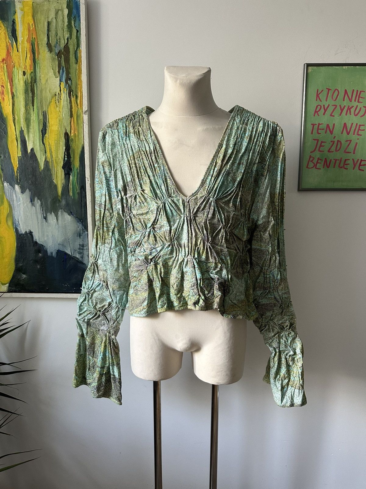 Designer Wax avant garde blouse experimental flowers CSM school Size US M / EU 48-50 / 2 - 1 Thumbnail