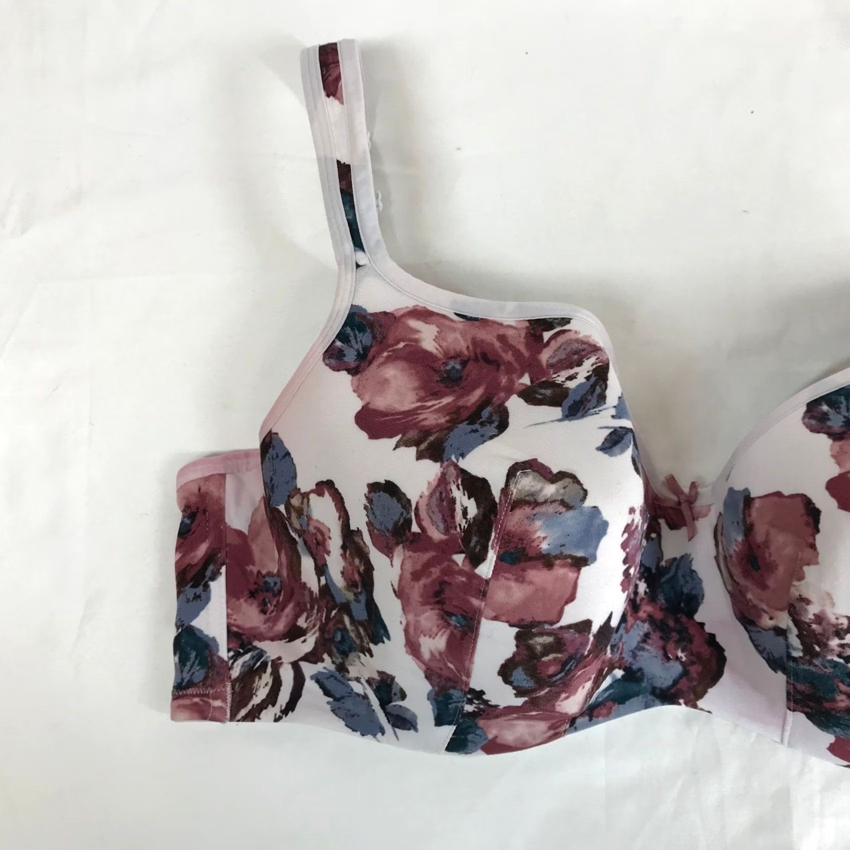 Vintage Cacique Balconette Bra 42DDD Floral Mauve White Underwire Support Size ONE SIZE - 2 Thumbnail