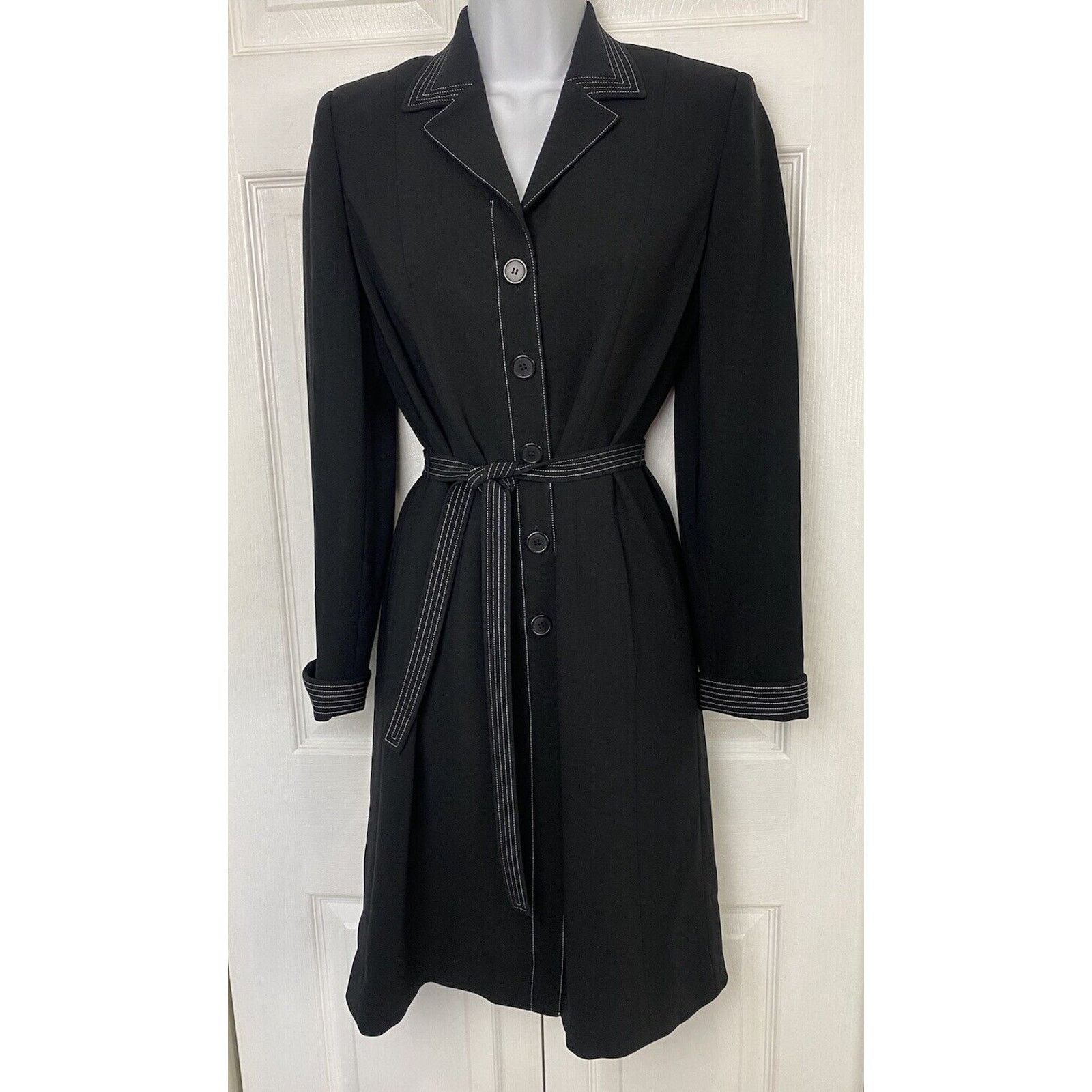 Ann Taylor Ann Taylor Coat Dress 4P Black Collared Button Down Belted Size S / US 4 / IT 40 - 1 Thumbnail
