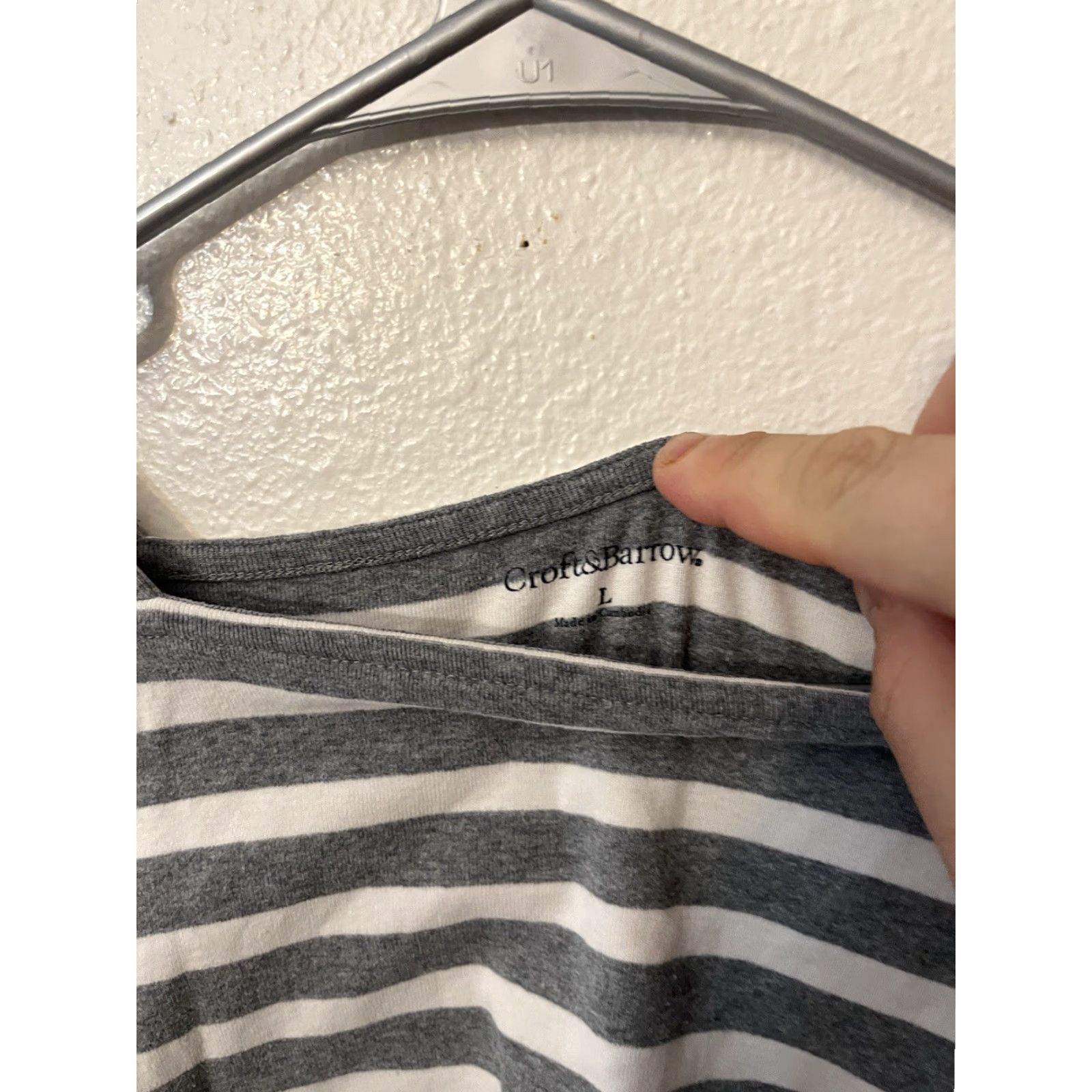 Croft & Barrow VINTAGE Croft & Barrow Women Blouse Striped Short Sleeve Boat Neck Gray L Shirt Size 36" / US 14 / IT 50 - 3 Thumbnail