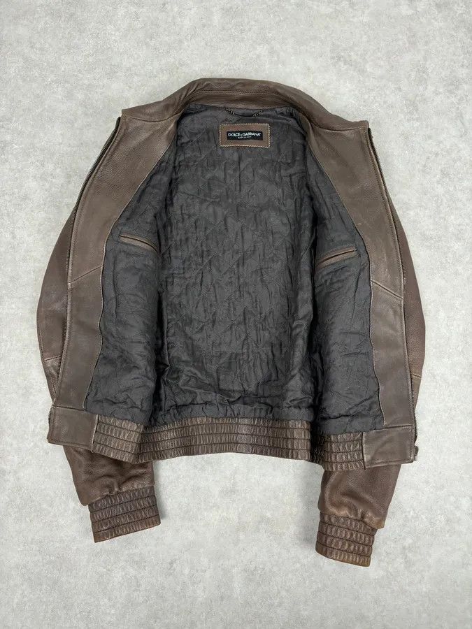 Dolce & Gabbana 2010s Dolce & Gabbana Brown Taupe Leather Bomber Jacket Size US M / EU 48-50 / 2 - 7 Thumbnail
