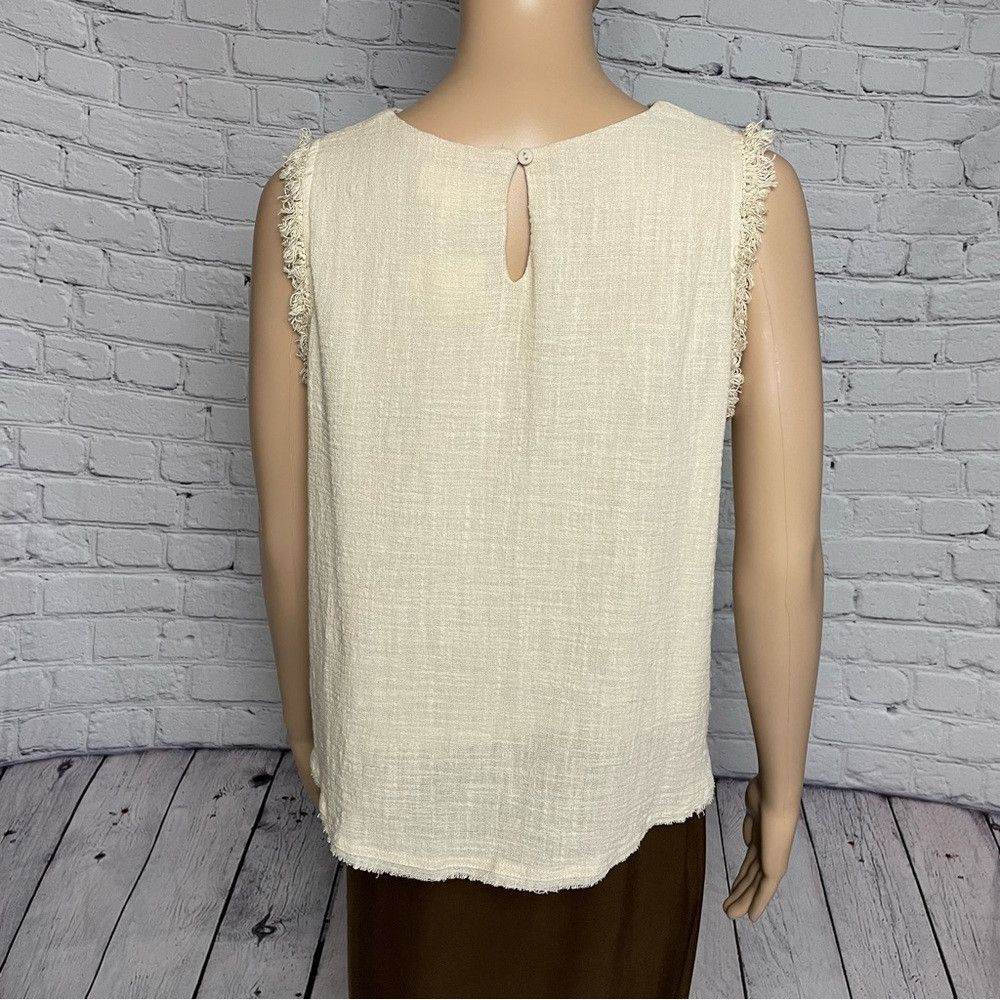 Other New &Merci Beige Cotton Sleeveless Top with Detailed Fringe Size M / US 6-8 / IT 42-44 - 5 Thumbnail