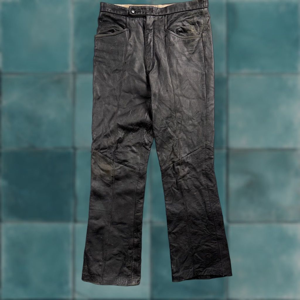 Vintage VTG Black Leather Motorcycle Pants 31x31 Rockabilly 50s 60s Buco 1960s Mens Size US 31 - 1 Thumbnail