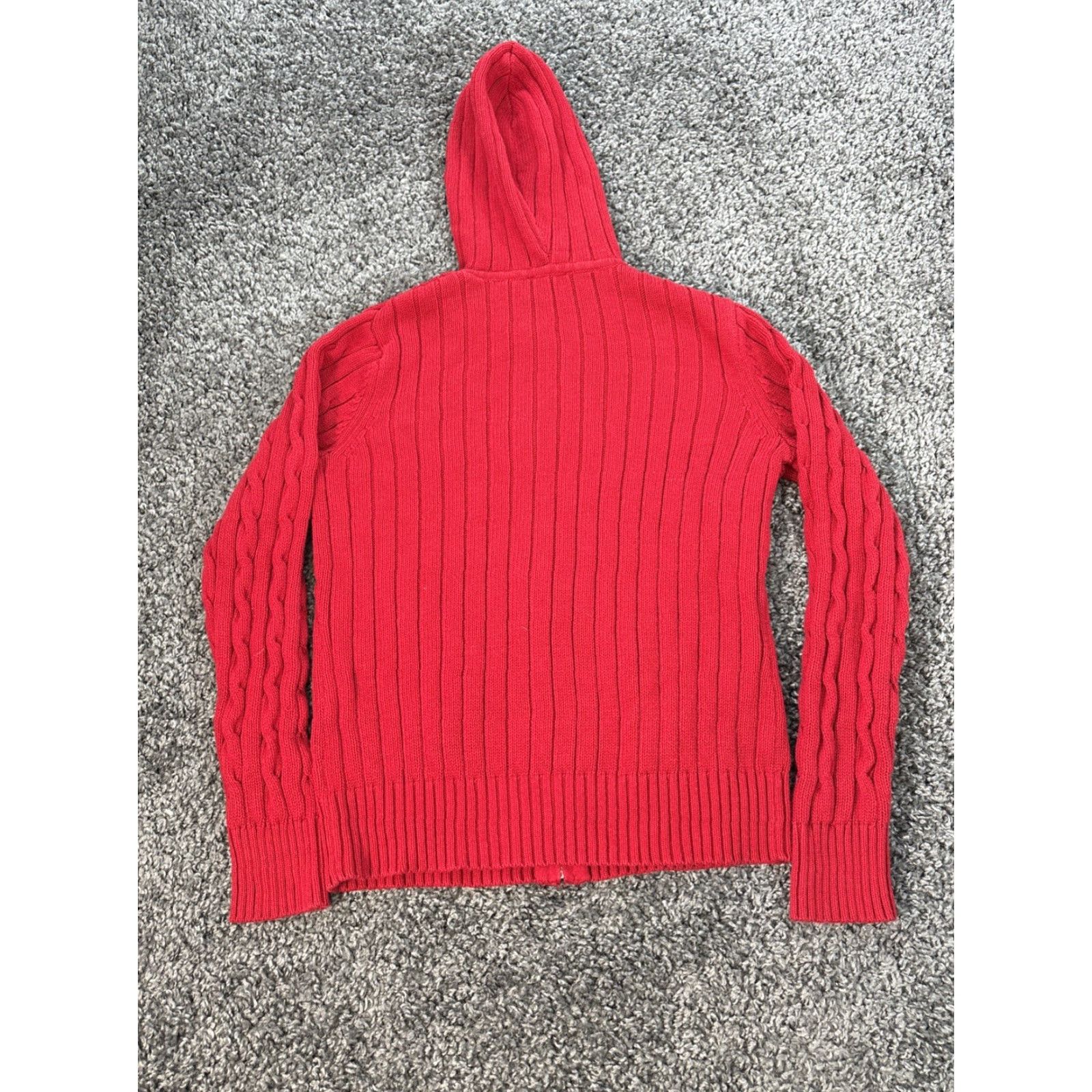 Vintage VINTAGE St John’s Bay Hoodie Red Cable Knit Full Zip M Womens 90s Full Zip Chunky Y2K Activewear Size M / US 6-8 / IT 42-44 - 5 Thumbnail