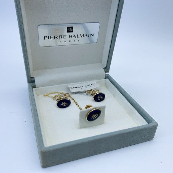 Pierre Balmain Pierre Balmain Gold and Navy Tone Cufflinks and Tie Pin Set Size ONE SIZE - 1 Thumbnail