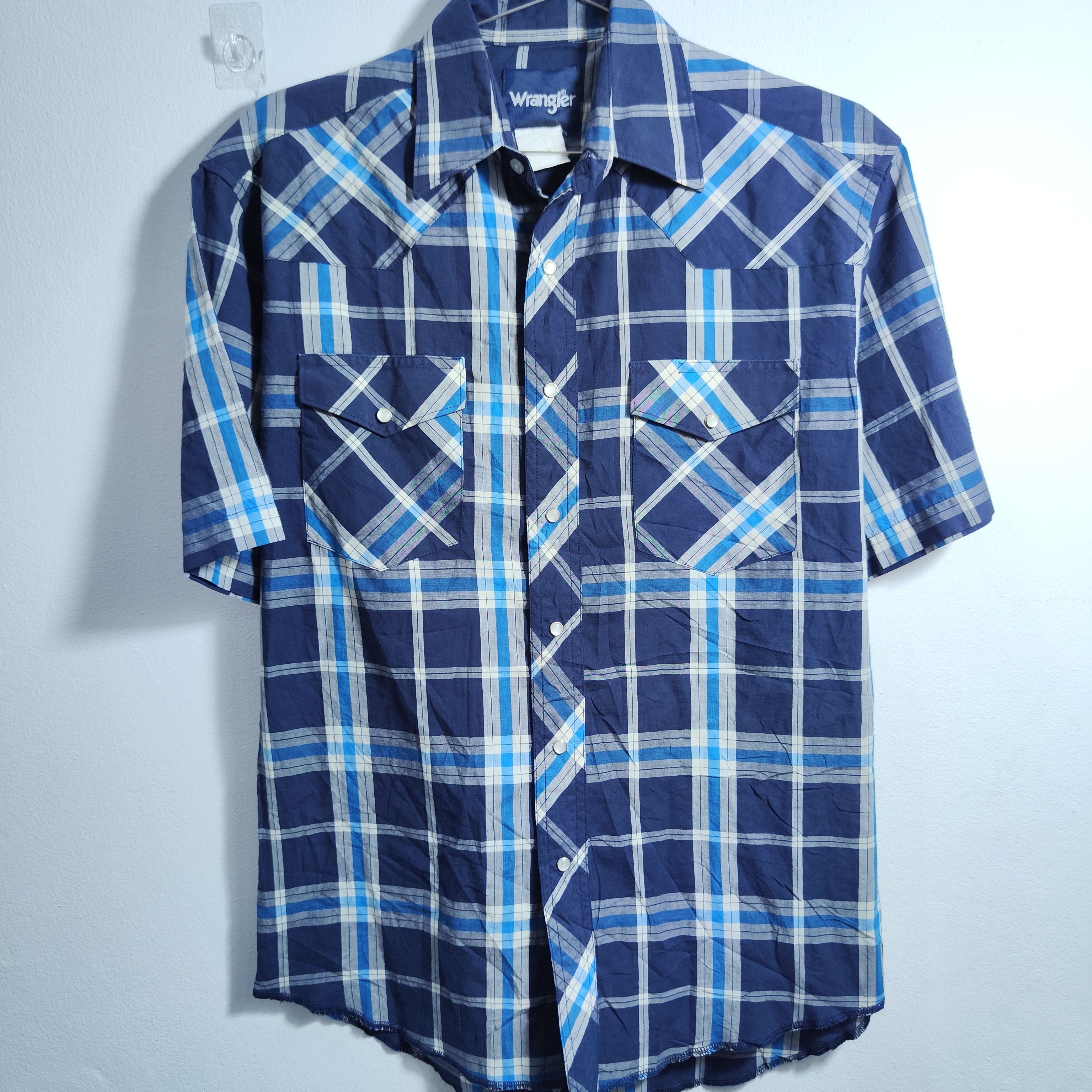 Wrangler VINTAGE Wrangler Western shirt Large Plaid Blue Pearl Snap Size US L / EU 52-54 / 3 - 1 Thumbnail