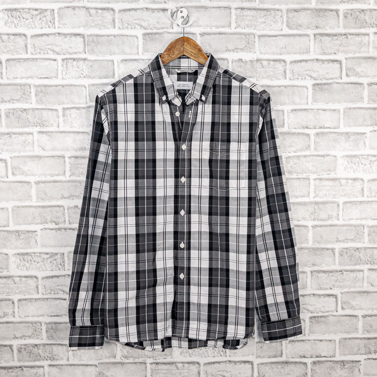 Saturdays NYC SATURDAYS NYC Men's Long Sleeve Button Down Shirt Gray Plaid Size US M / EU 48-50 / 2 - 1 Thumbnail