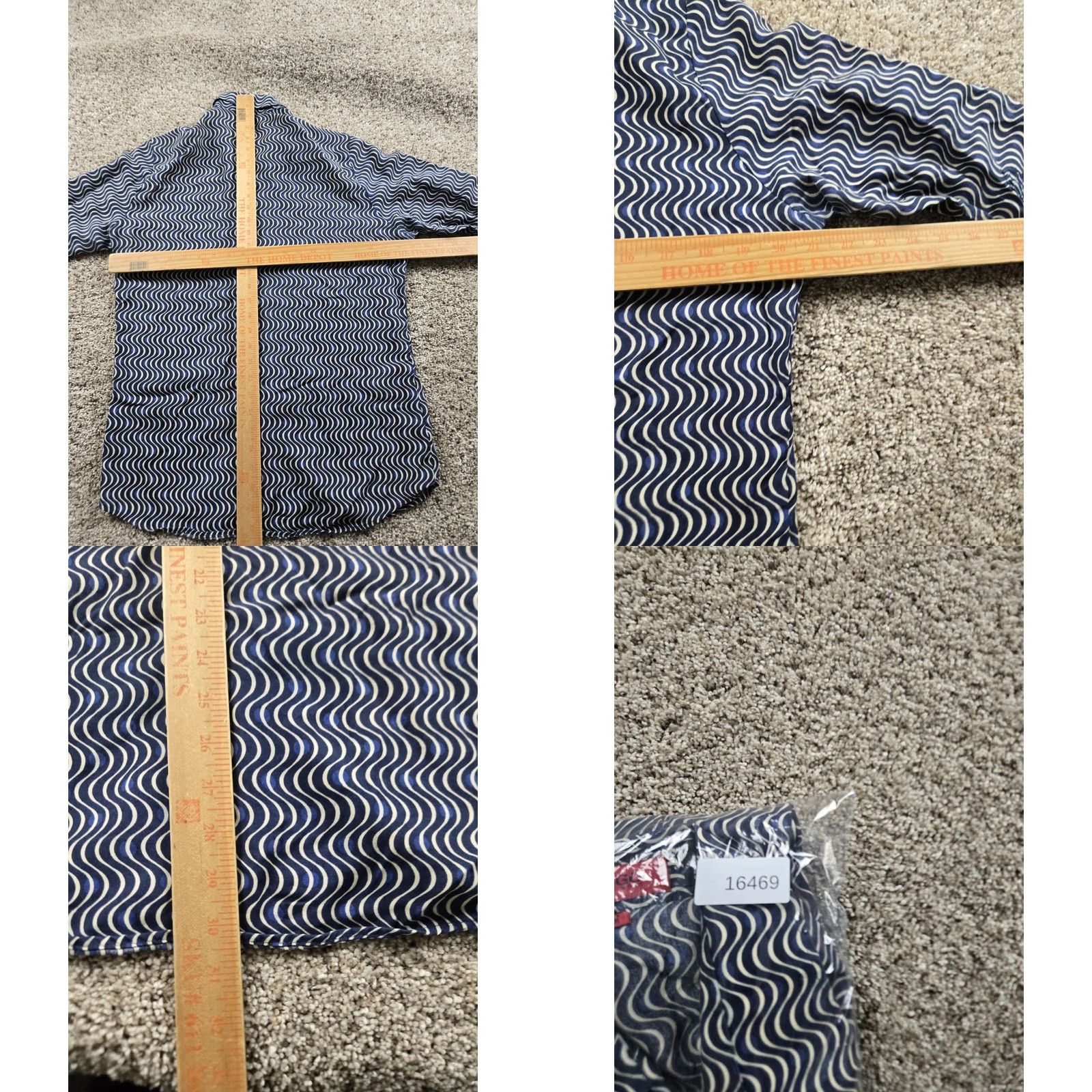 Hugo Boss HUGO BOSS Shirt Medium Blue Waves Button Up Retro 70s Groovy Point Collar Mens Regular XS? Size US M / EU 48-50 / 2 - 8 Thumbnail