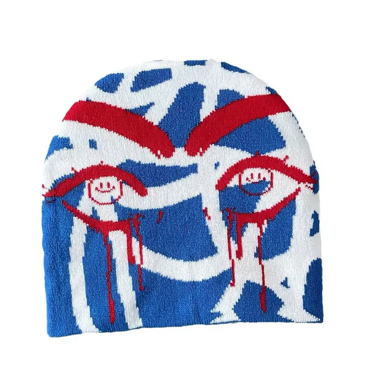 Japanese Brand Tears Eyes Smiley No Cuff Knit Skully Beanie Hat Size ONE SIZE - 2 Thumbnail