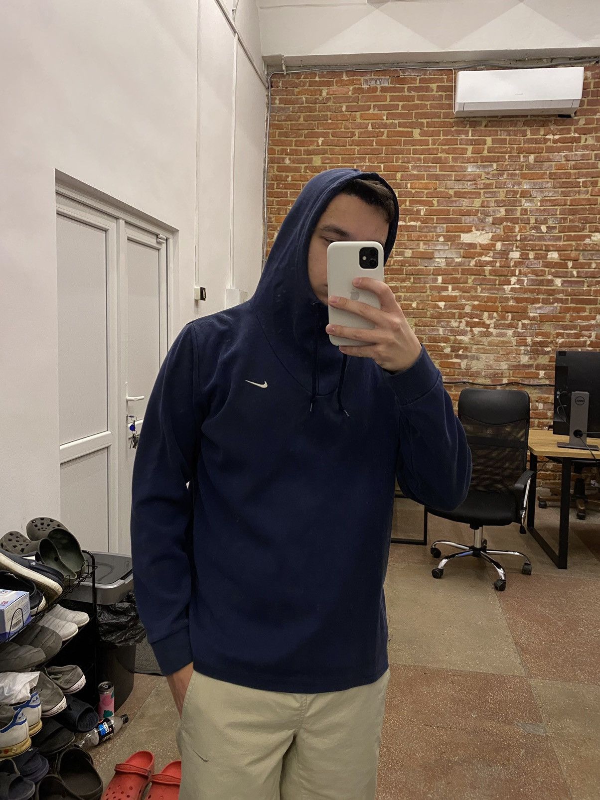 Nike × Vintage NIKE Vintage Ninja Style Blue High Neck Drawstring Hoodie Size US S / EU 44-46 / 1 - 4 Thumbnail