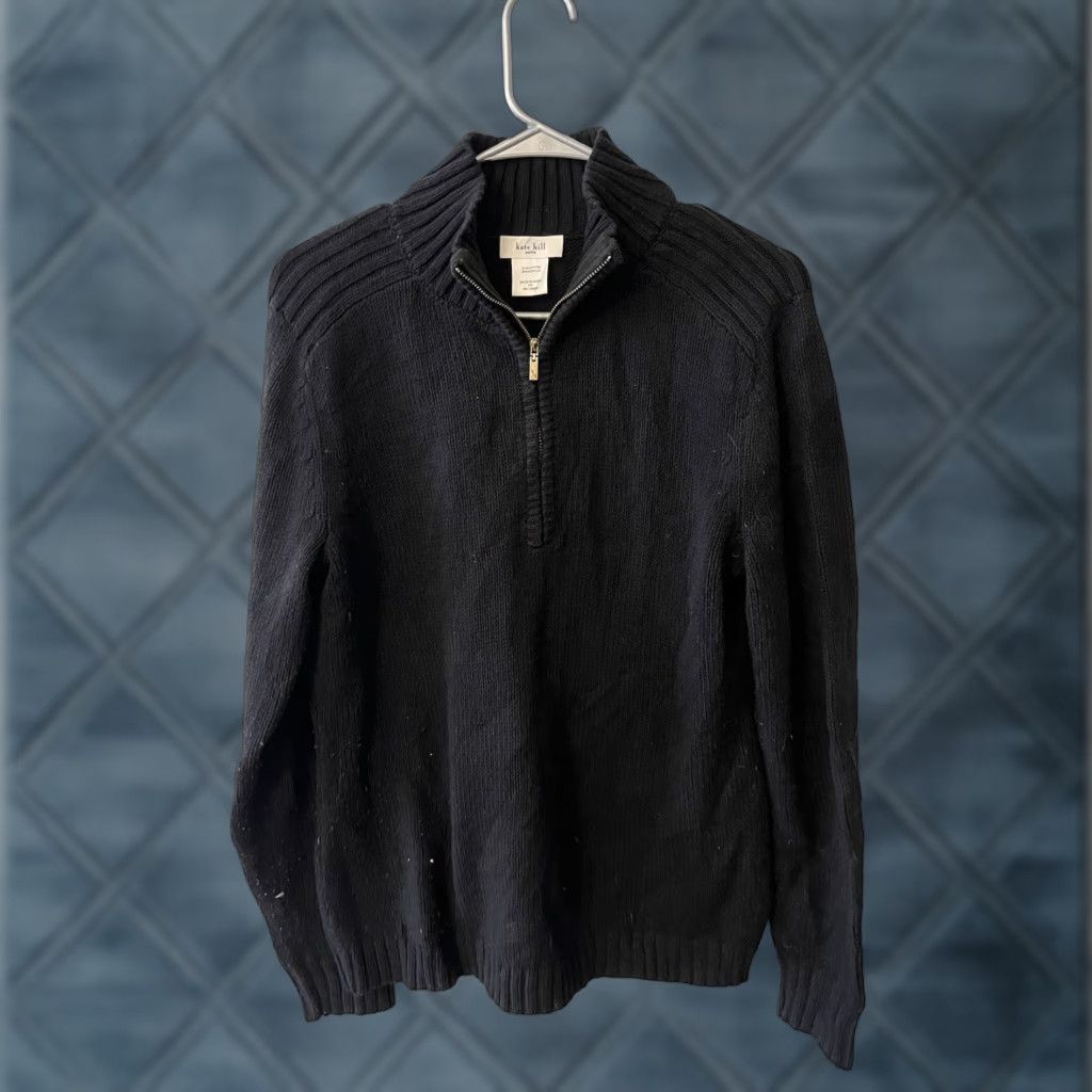 Vintage KATE HILL Women’s Pullover 1/4 Zip Long-sleeve Top Black Petite Medium PM Velour Cotton Polyester Casual Activewear Womens Size M / US 6-8 / IT 42-44 - 1 Thumbnail