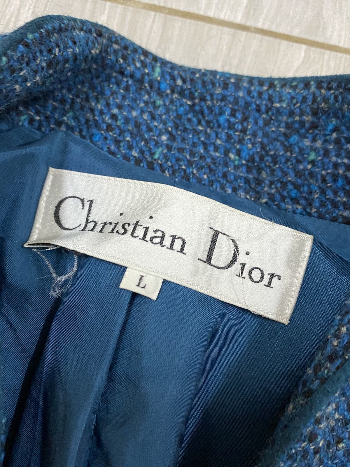 Christian Dior Monsieur Christian Dior Vintage Tweed Jacket Blue | Minimal Collar Size L / US 10 / IT 46 - 11 Thumbnail